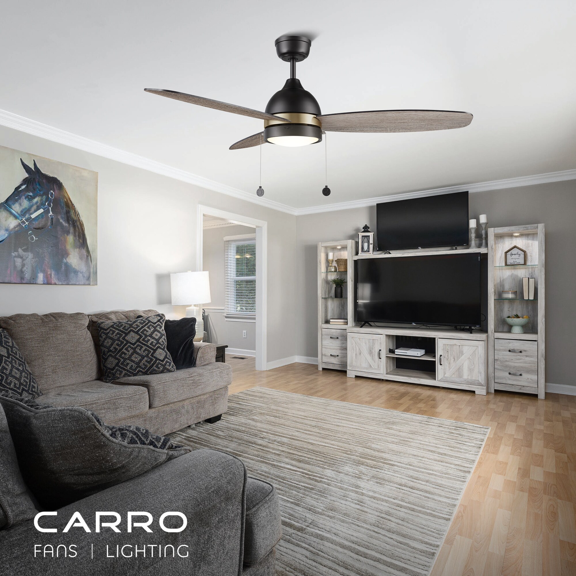 CARRO USA Tesoro 52-in Black Indoor Ceiling Fan with Light (3-Blade) in the Ceiling  Fans department at