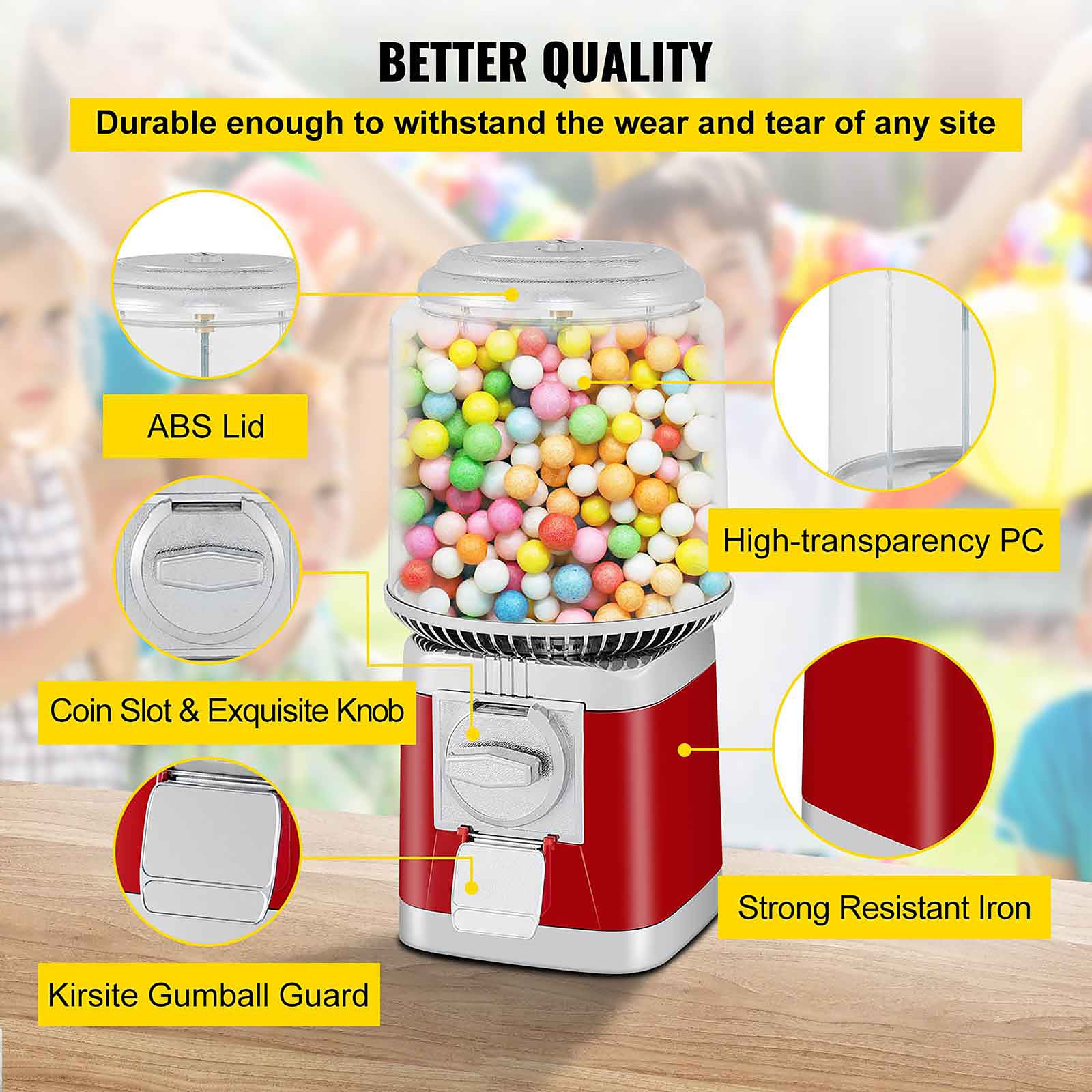 VEVOR 0.7-1.3 INCH Gumball Machine - Red, Commercial/Residential