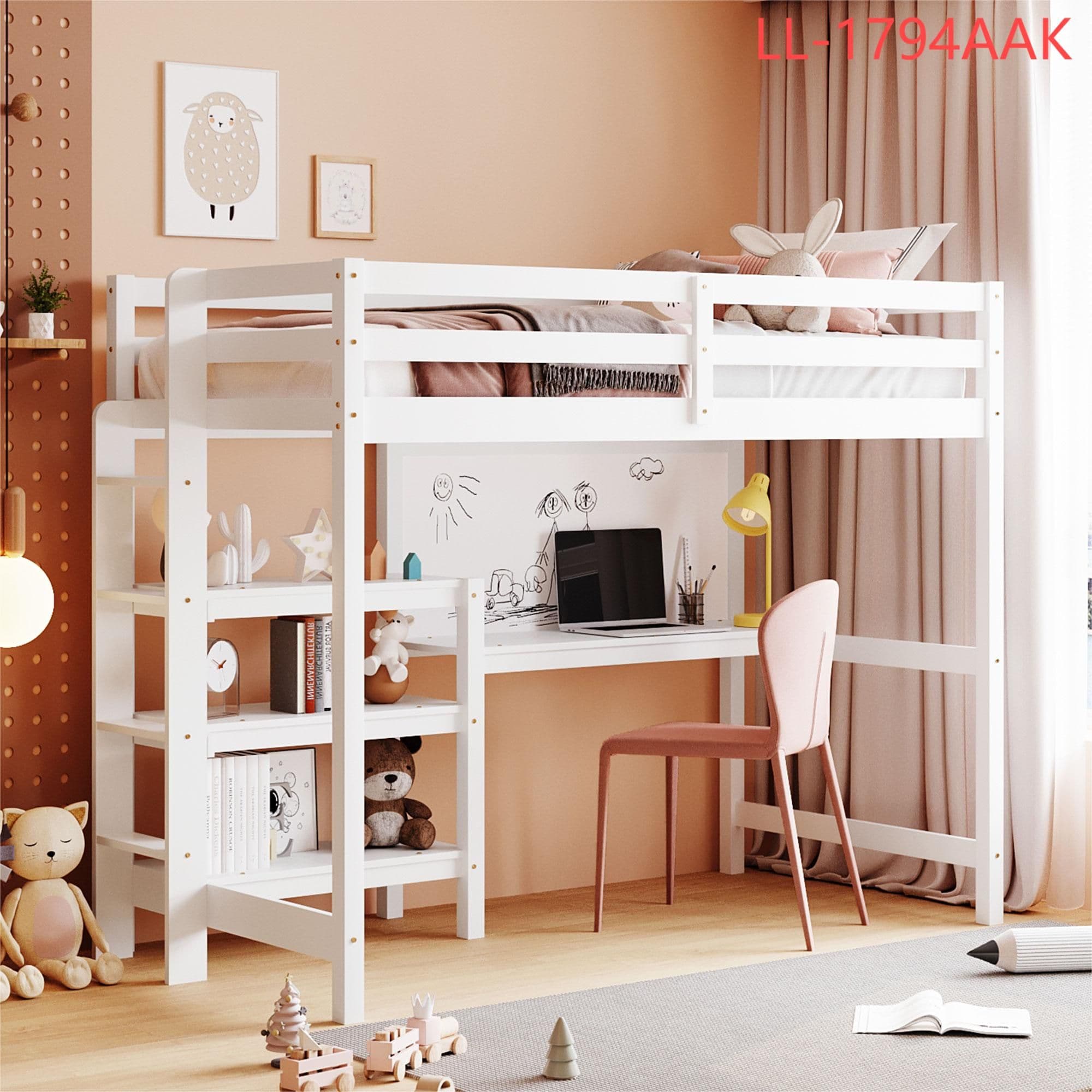 Yiekholo LL-1794AAK White Twin loft Bunk Bed