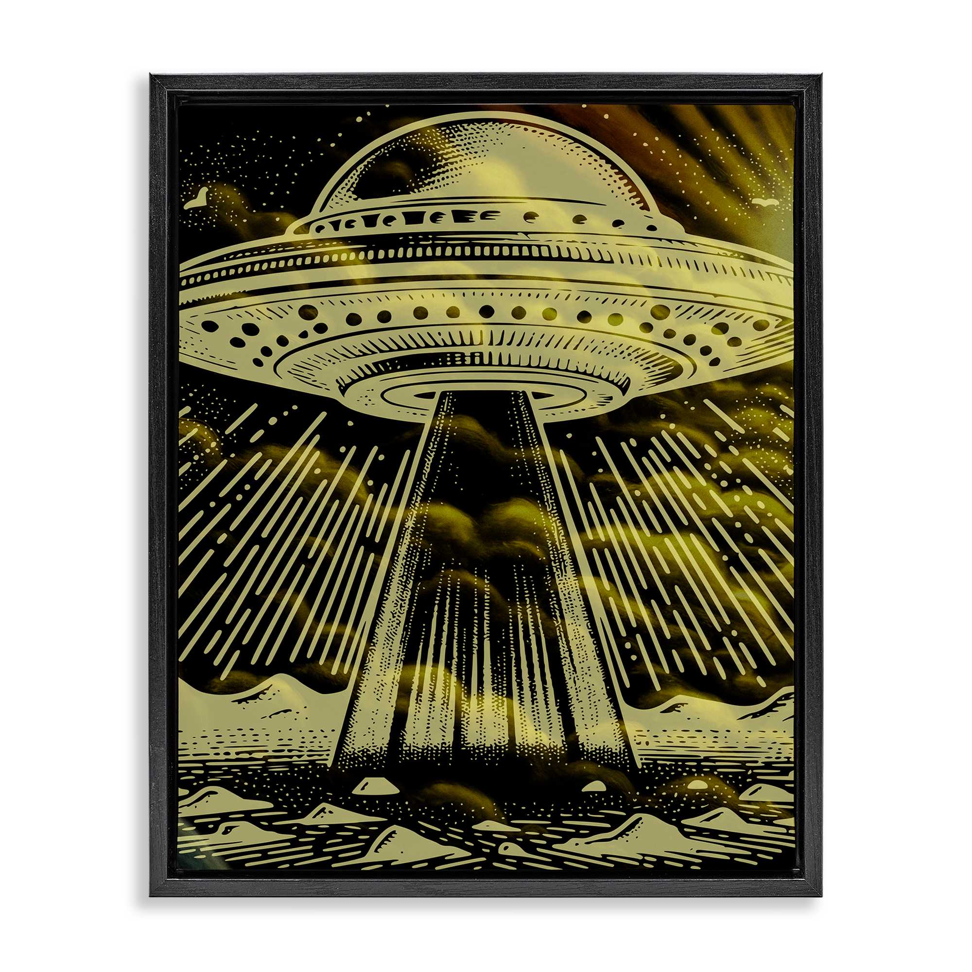 Stupell Industries BS-100-FFB-16X20 Mysterious Alien UFO Floating Frame design by Jesse Keith