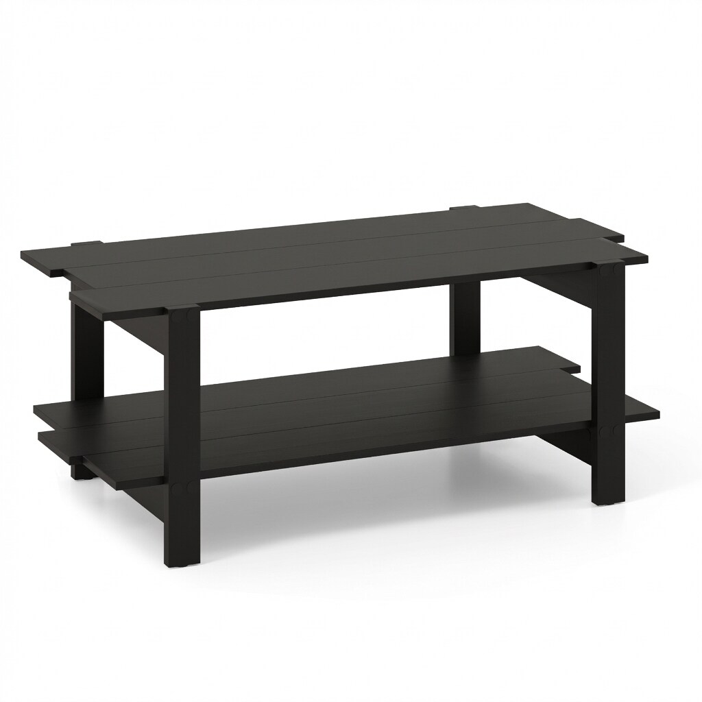 Volenca 45-in Slatted Wood Coffee Table with 2-Tier Storage Shelf and ...