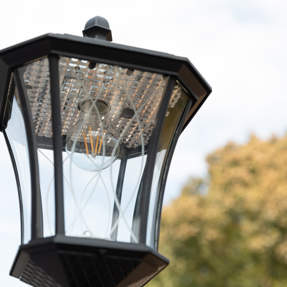 Black Matte Aluminum Solar LED Lamp Post with Clear Glass