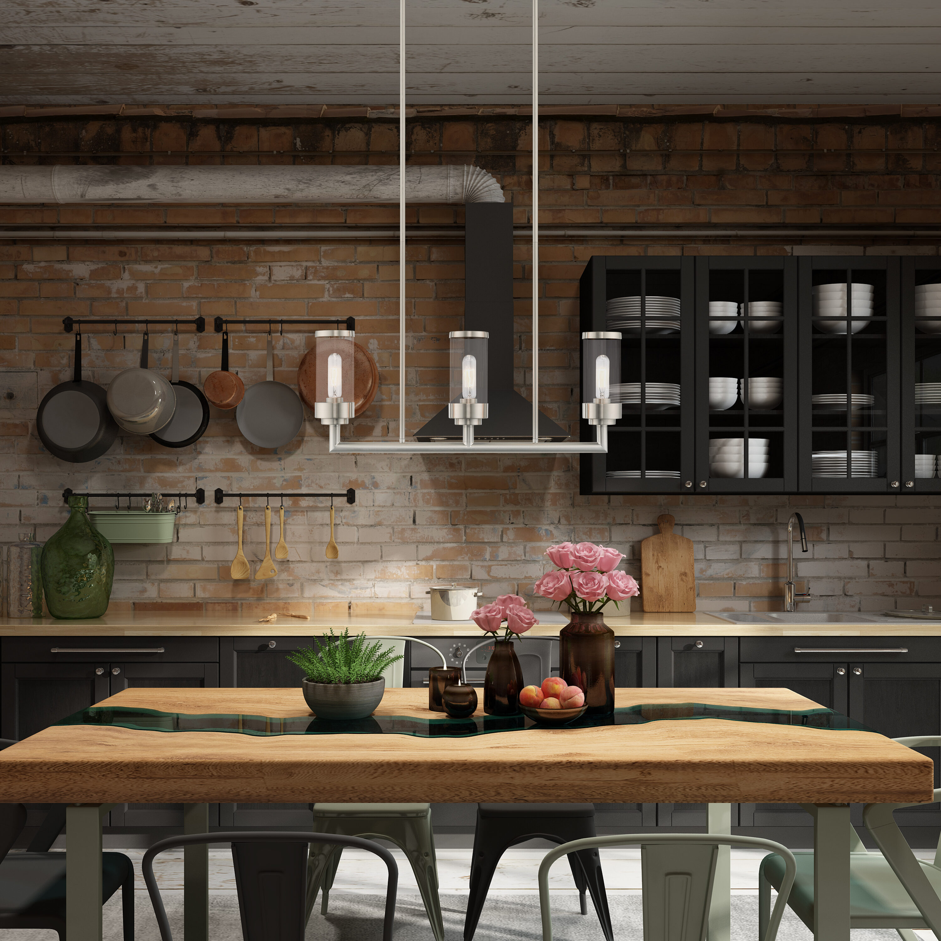 Hillcrest Brushed Nickel Linear Chandelier with Clear Glass Shades
