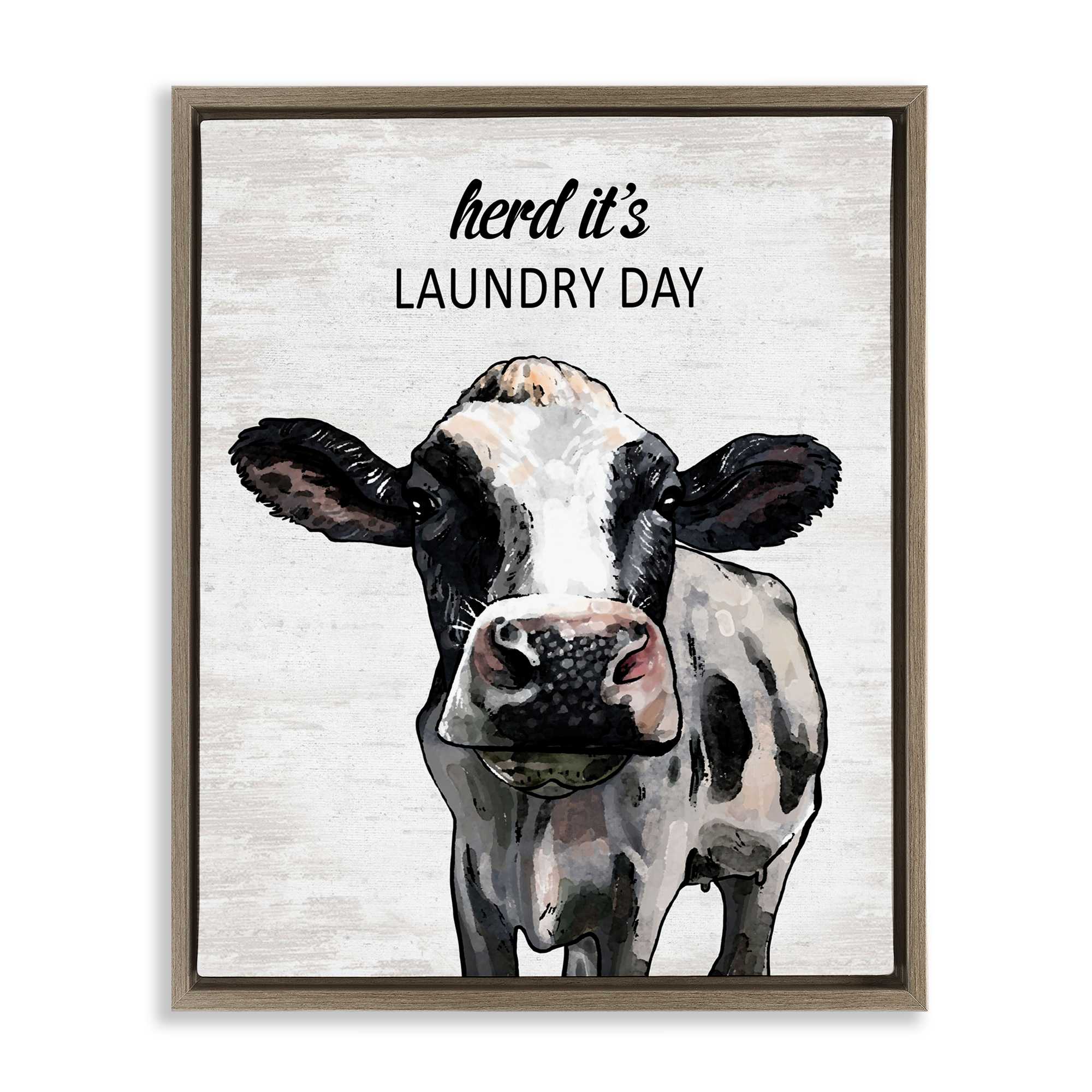 Stupell Industries BS-919-FFE-24X30 Herd Its Laundry Day Cow Brown Framed Floater Canvas Wall Art By Lettered and Lined 25 x 31