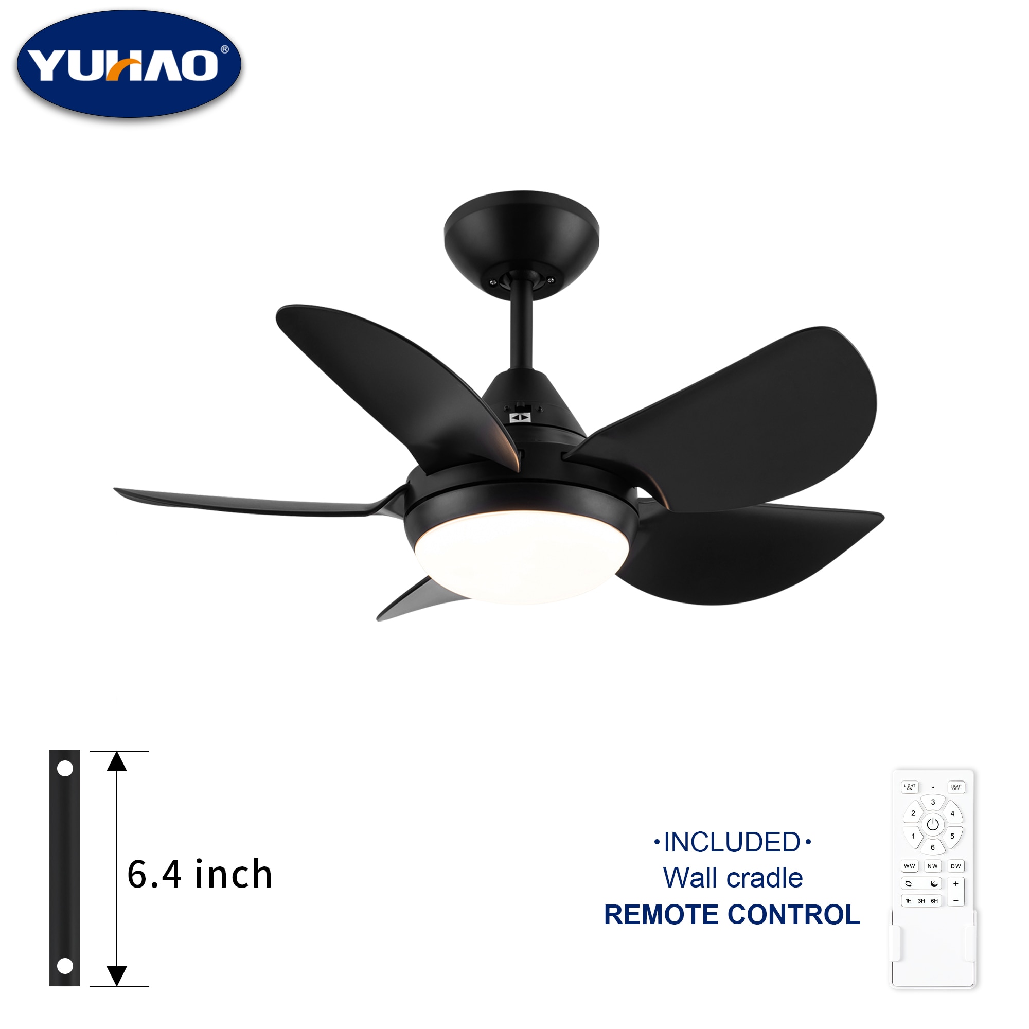 YUHAO LSAC1086BK302 Airedpro 30-in Color-Changing Integrated LED Black with Matte Blades Ceiling Fan With Light and Remote ( 5 -Blade )