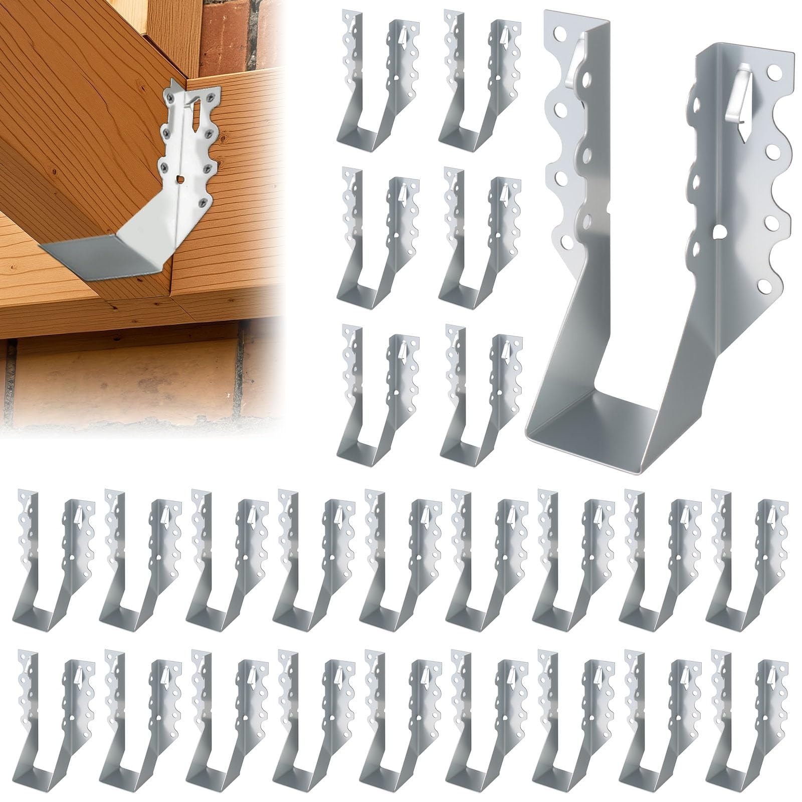 Phyfalip 25 Pack 2x6 Joist Hangers 20 Gauge Galvanized Steel Face Mount Hurricane Rafter Ties for Roofs Decks Floors Ceilings Wood Framed Construction #LPF0502Z15