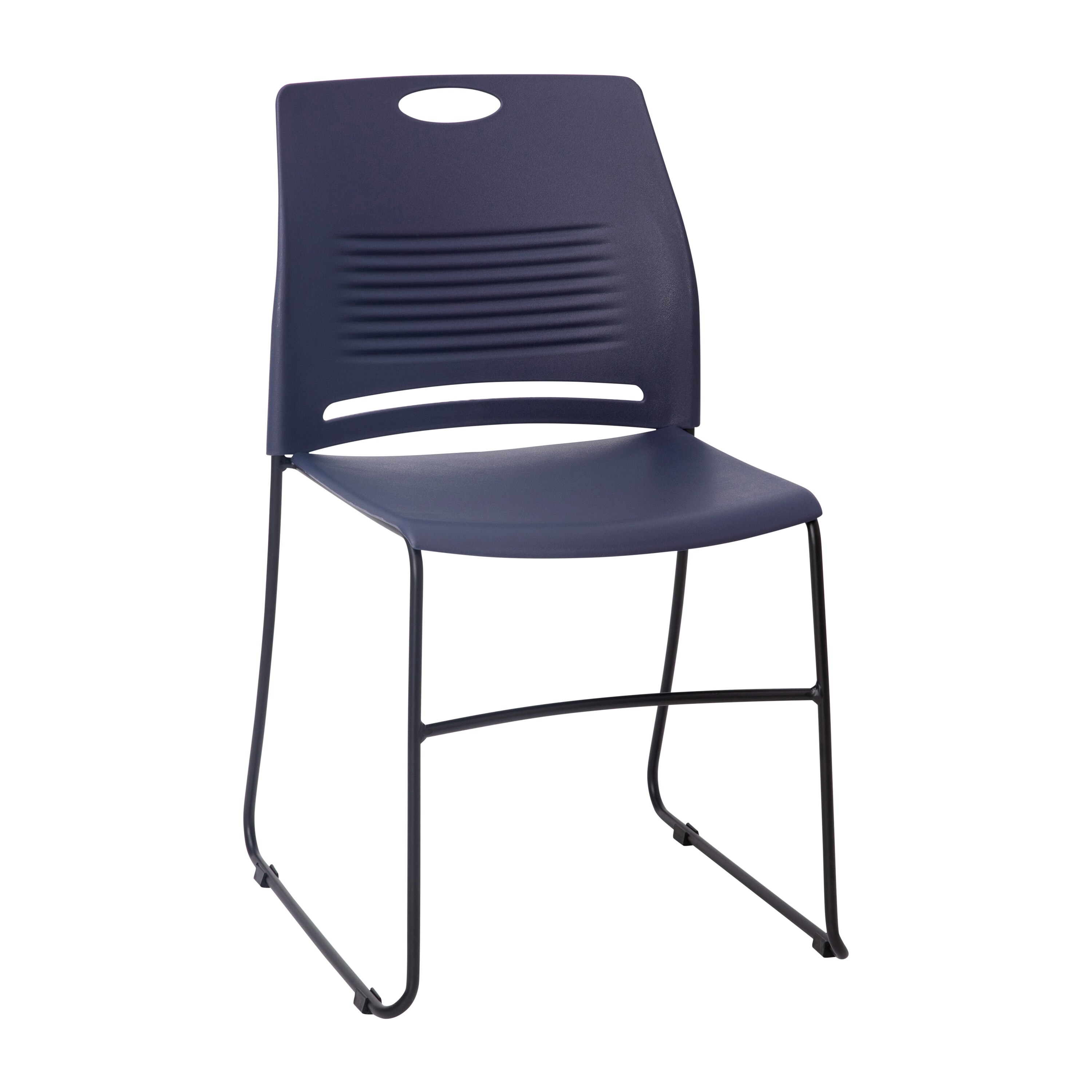 Flash Furniture 840196398297 HERCULES Series Commercial Grade 660 lb Capacity Navy Plastic Stack Chair with Black Powder Coated Sled Base Frame and Integrated Carrying Handle