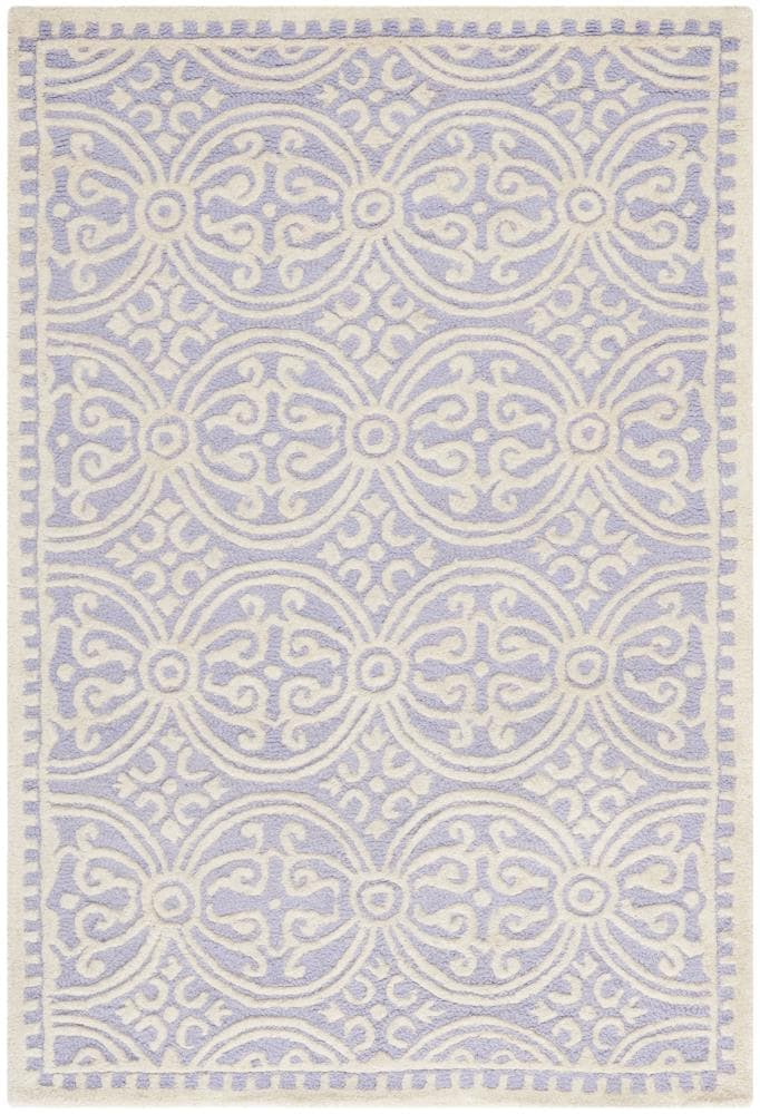 Ivory and Lavender Hand-Tufted Wool Area Rug 4' x 6'