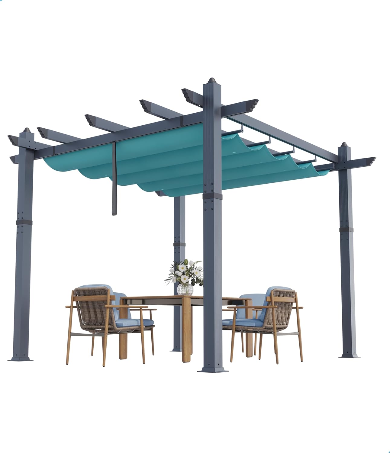 WhizMax WL-PHO-335E8FEE 10x13 Ft Aluminum Pergola Outdoor Metal Pergola with Adjustable Canopy Reinforced Frame Outdoor Shelter for Backyard Garden and Deck - Gray