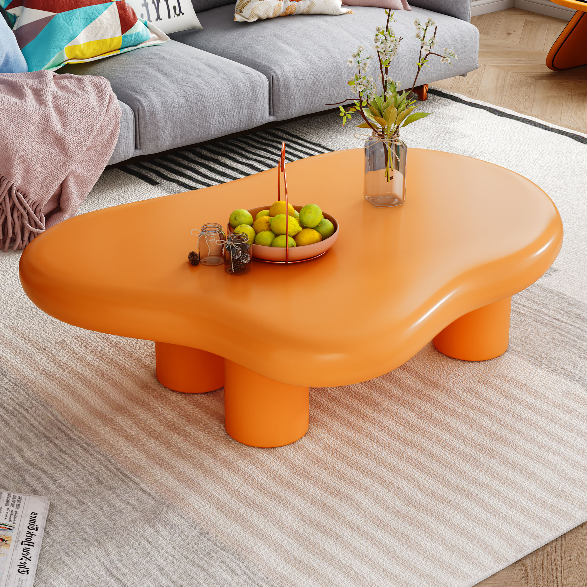 Oizaye DB-CT-3302ORANGE Ednar Orange Stone Modern Coffee Table