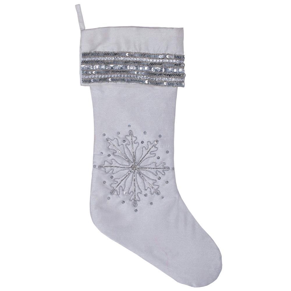 Vickerman QTX17012 19-in White Christmas Stocking