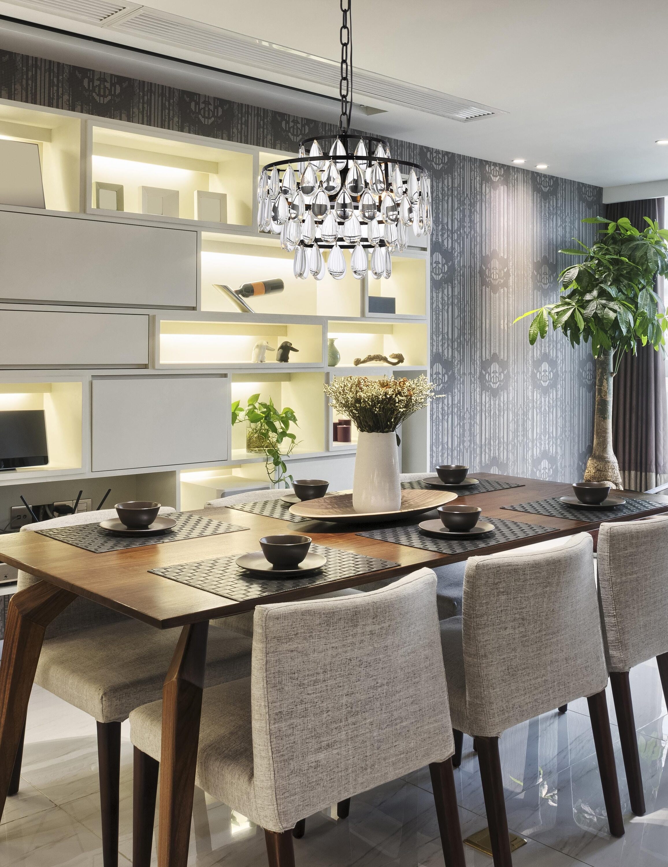 Mila Black Iron and Crystal Pendant Light with Adjustable Chain