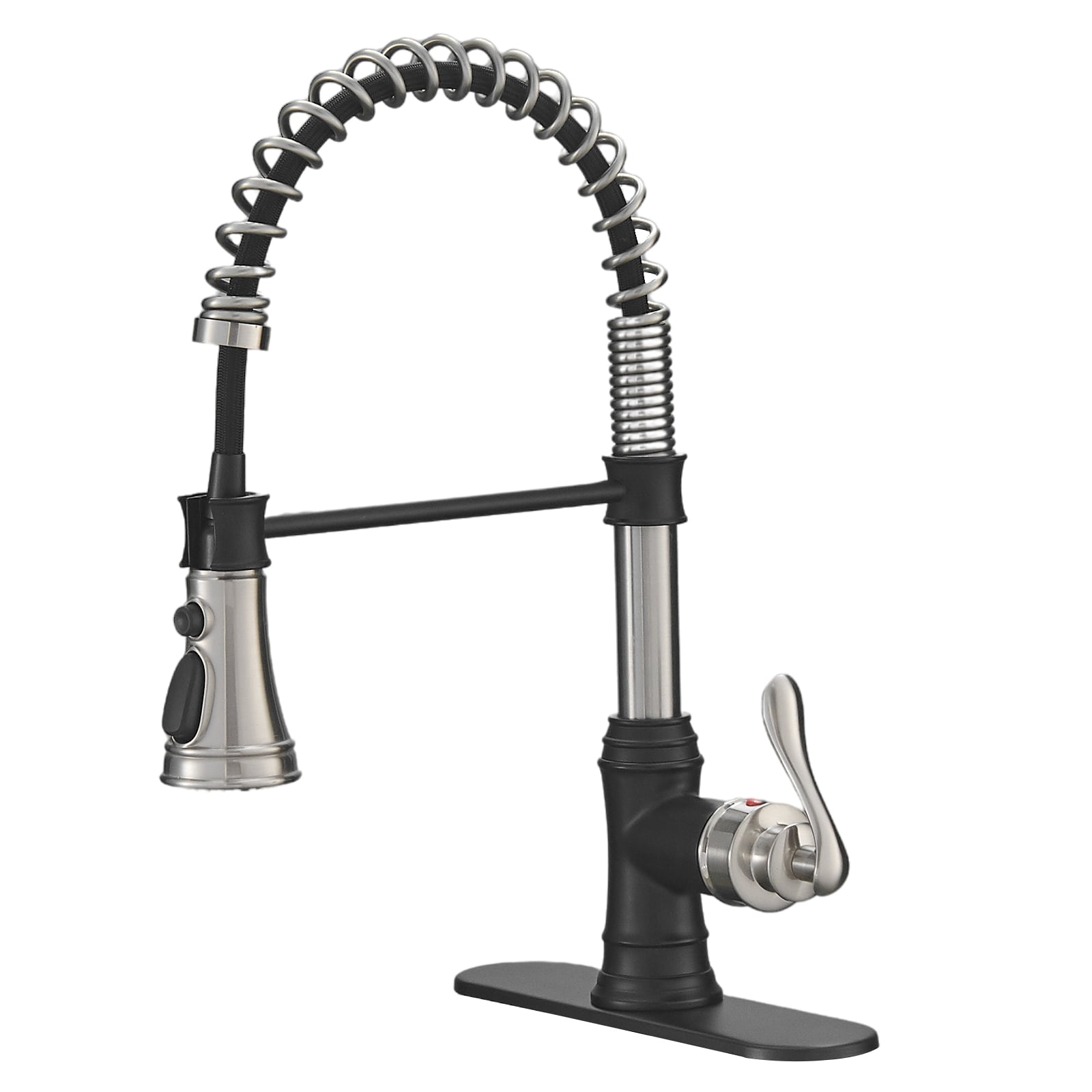 BWE A-94553-D A-94553 Single-Handle Kitchen Faucet Black and Nickel Single Handle Deck-mount Pull-down Kitchen Faucet with Sprayer ( Deck Plate Included )