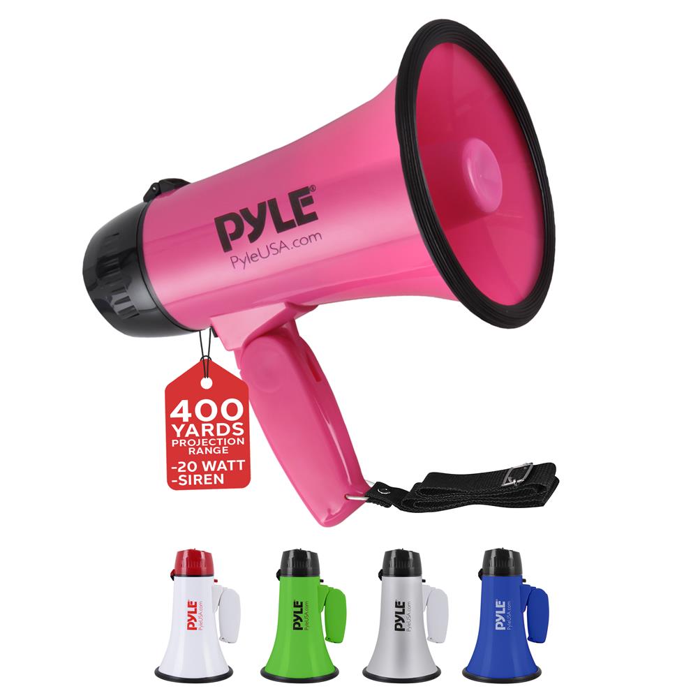 Pyle  20Watt Mini Megaphone Speaker with Siren Adjustable Volume Portable Lightweight Battery Operated Pink Bullhorn