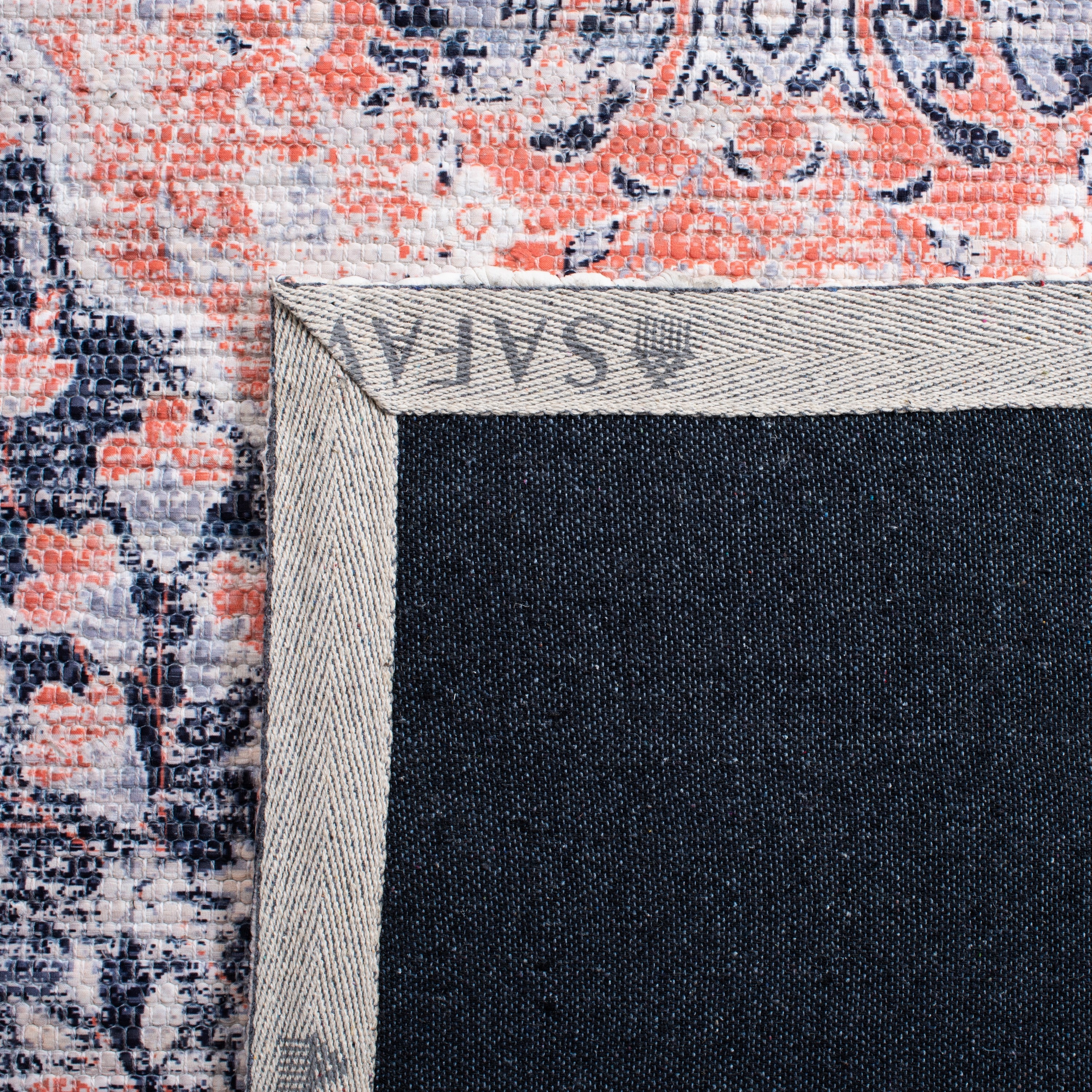 Ivory & Blue Distressed Oriental Cotton Blend 3x5 Rug