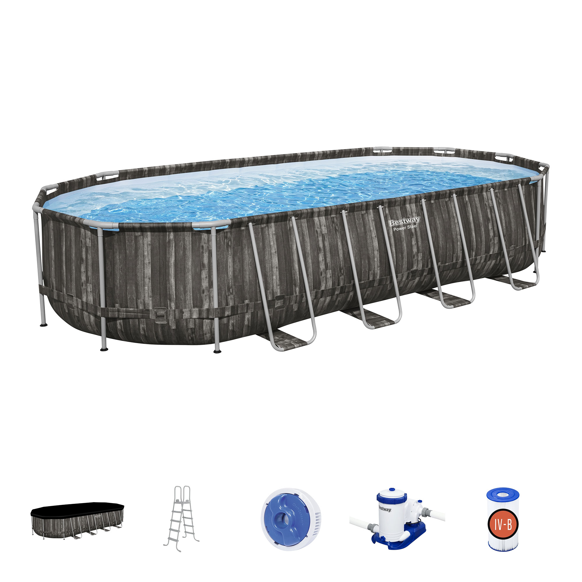 Bestway 324017 24-Feet x 12-Feet x 52-Inches Steel wall panels Oval Above-Ground Pool with Filter Pump with Pool Cover with Ladder