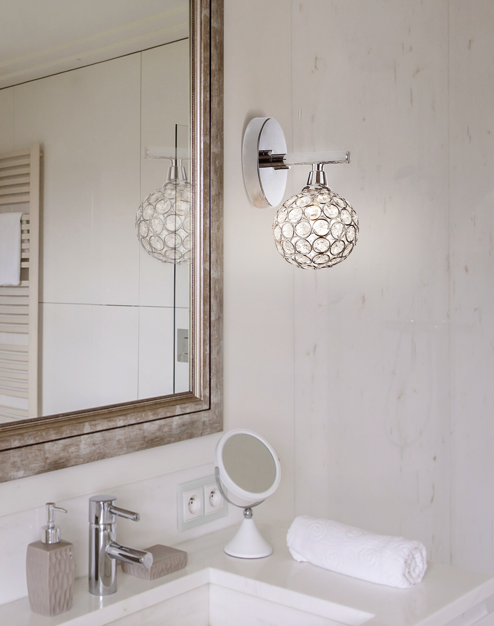Maeve 4.75" Chrome Polished Globe Vanity Light with Crystal Prisms