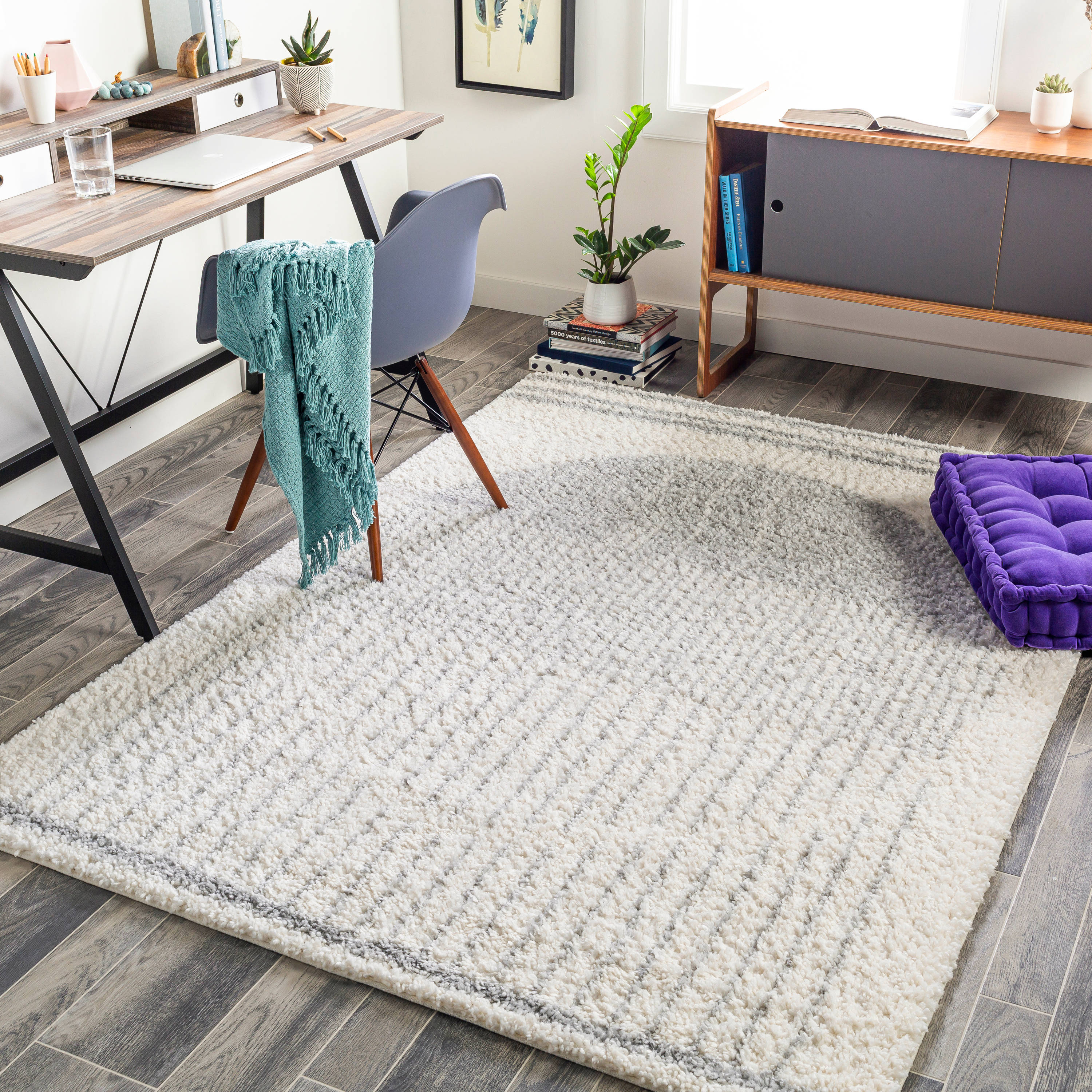Artistic Weavers DXS2318-710103 Deluxe Shag 8 X 10 (ft) Light Gray Indoor Geometric Mid-century Modern Area Rug