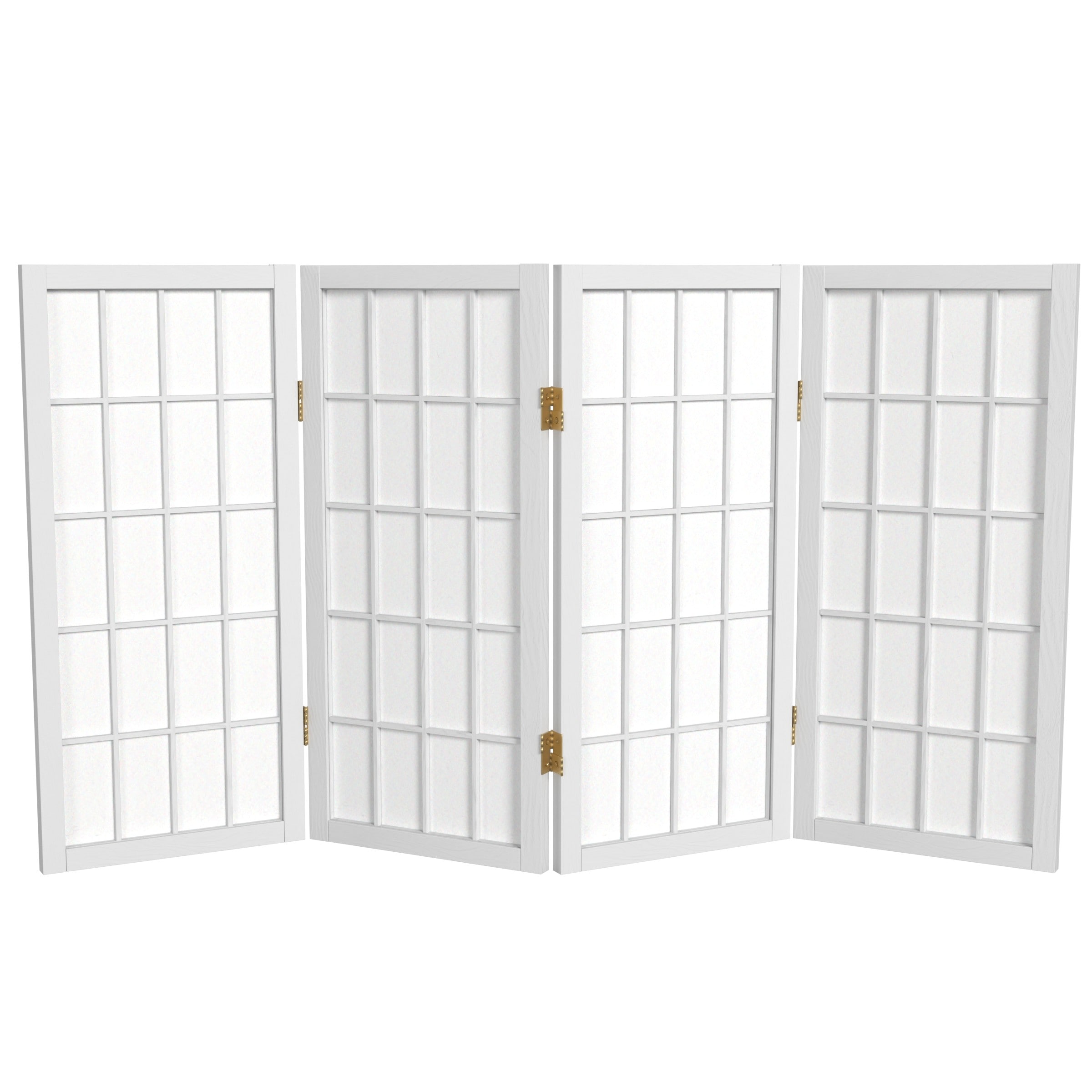 Oriental Furniture WP24-WHT-4P Window Pane 4-Panel White Wood Folding Shoji Style Room Divider