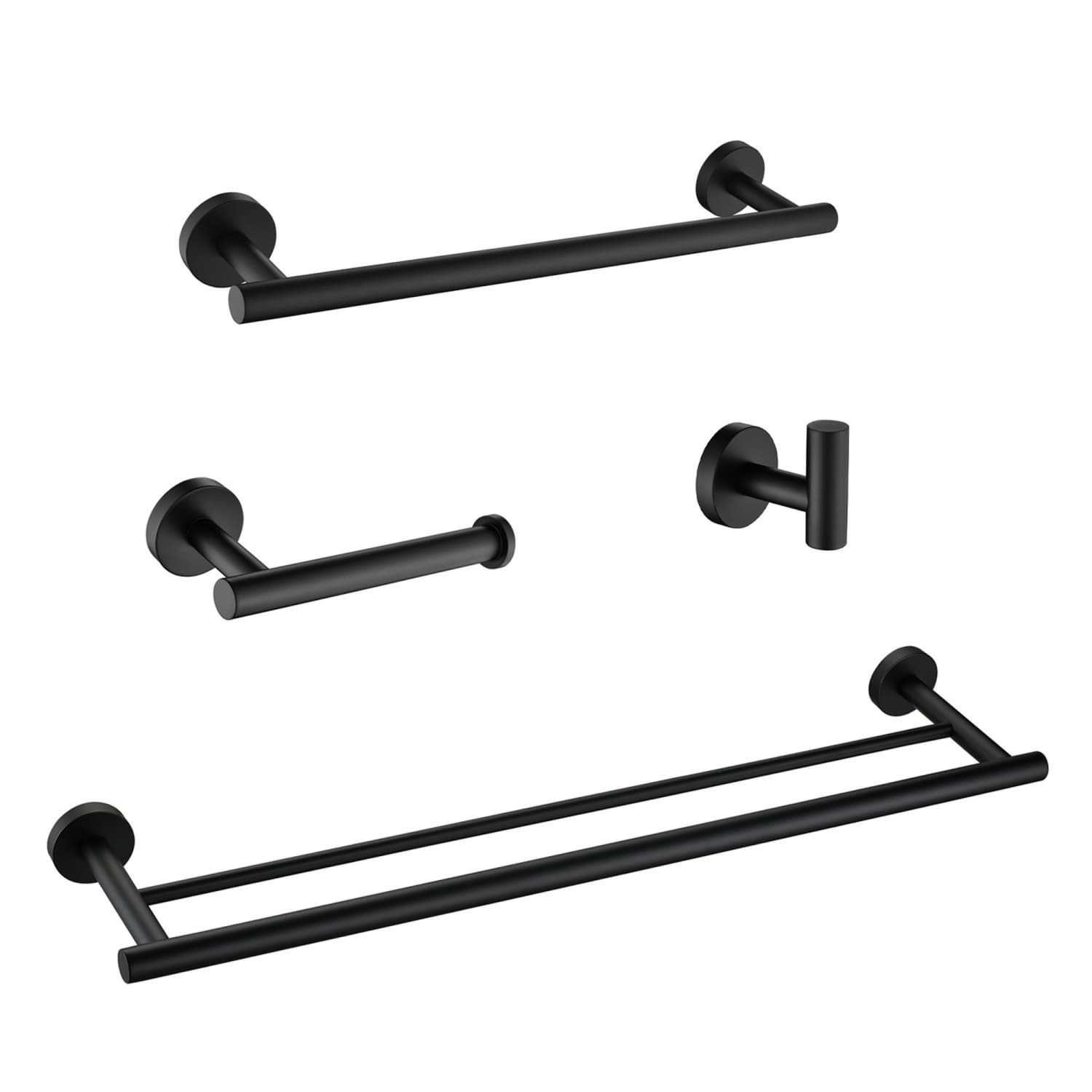OGETFUUR - 4-Piece Stainless Steel Matte Black Bathroom Hardware Set with Towel Bar Toilet Paper ...