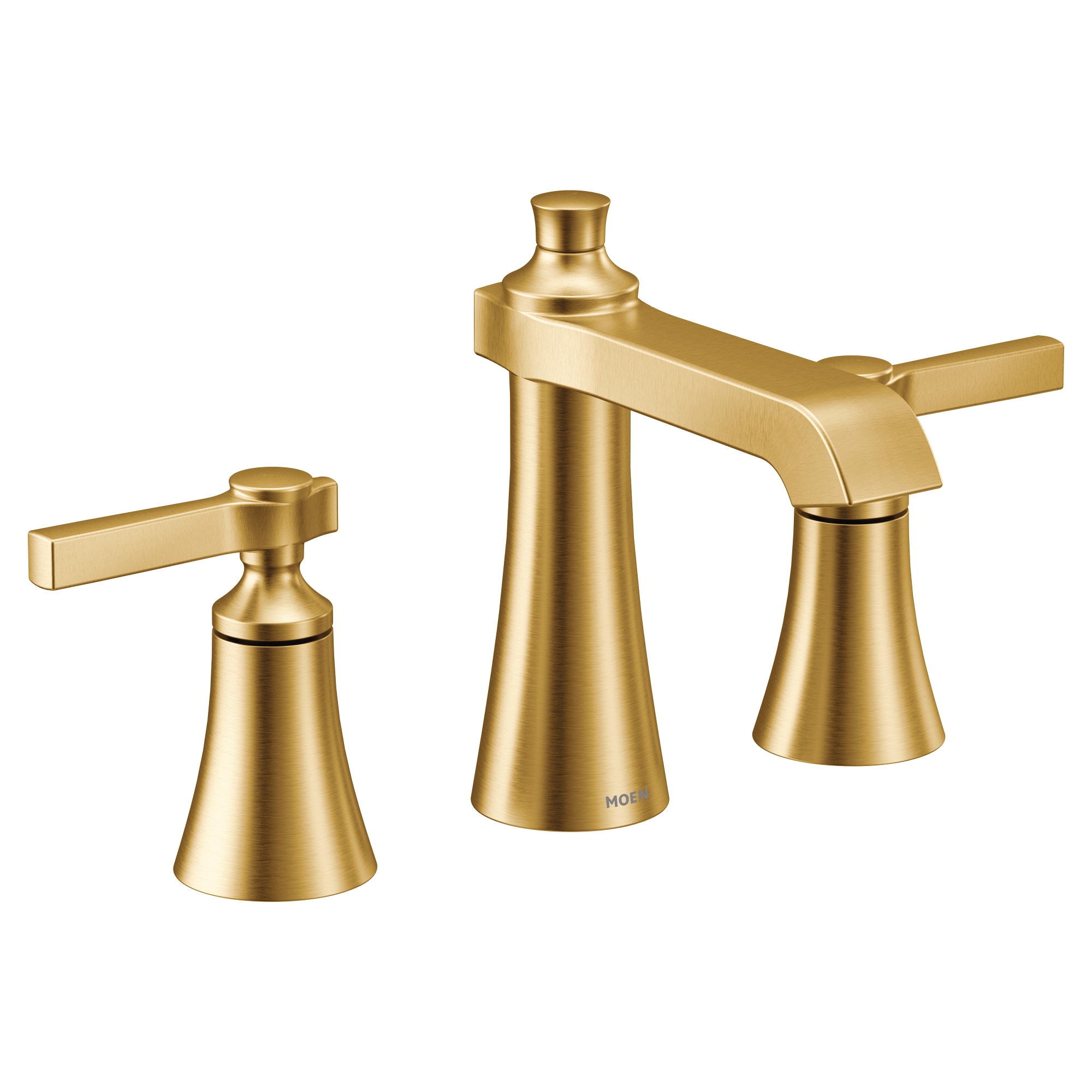 Moen TS6984BG Flara Brushed Gold Widespread 2-handle WaterSense Low-arc Residential Handle Bathroom Sink Faucet with Drain