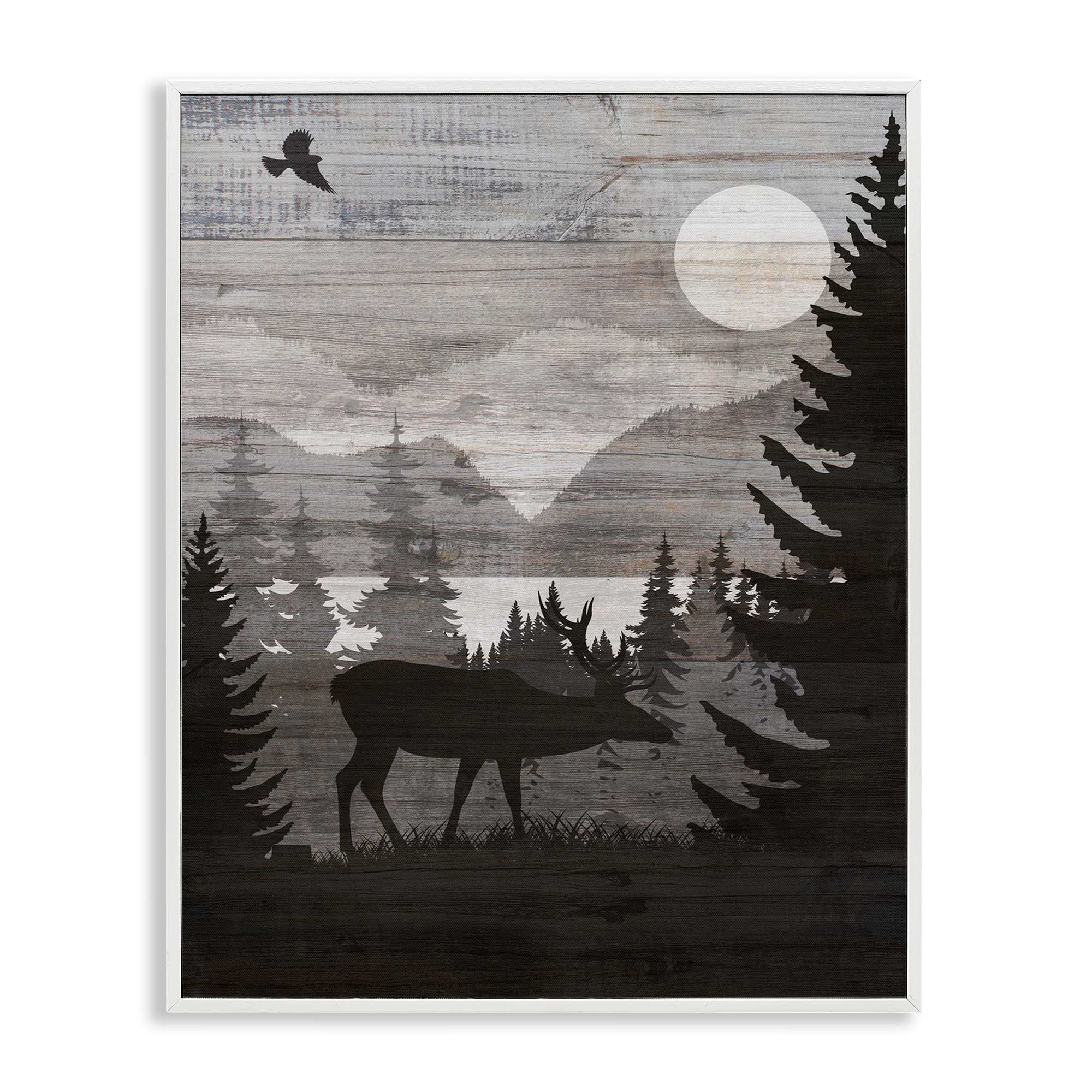 Stupell Industries BS-243-WFR-11X14 Rustic Moose at Night White Framed Giclee Art By Susan Arnot 11 x 14