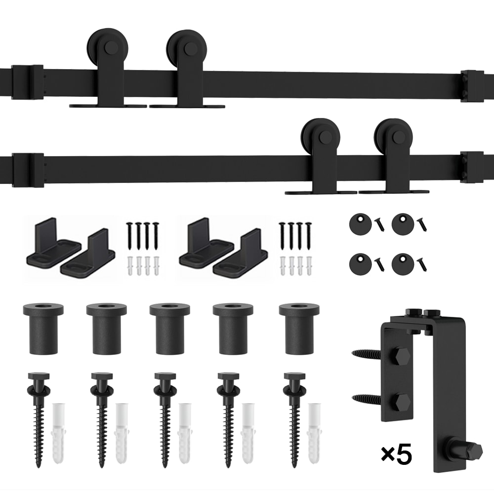 WINSOON GCM2796 72-in Matte Matte Black Indoor Top mount Double bypass Barn door hardware kit