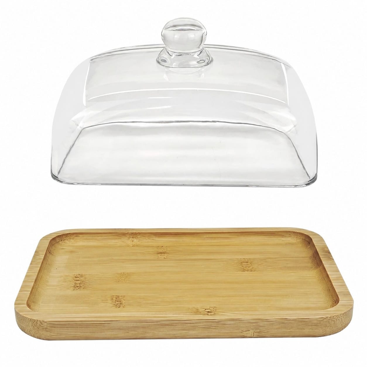 Aoibox  Glass Butter Dish with Lid and Non Slip Bamboo Base 7 in L x 4 7 in W x 3 9 in H BPA Free Fits