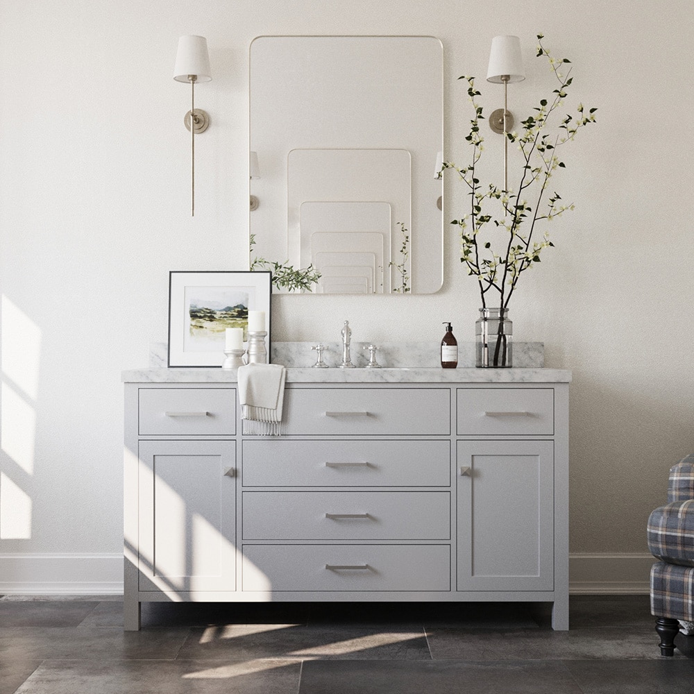 Beaumont Decor Hampton 61-in Gray Single Sink Bathroom Vanity with White Natural Marble Top