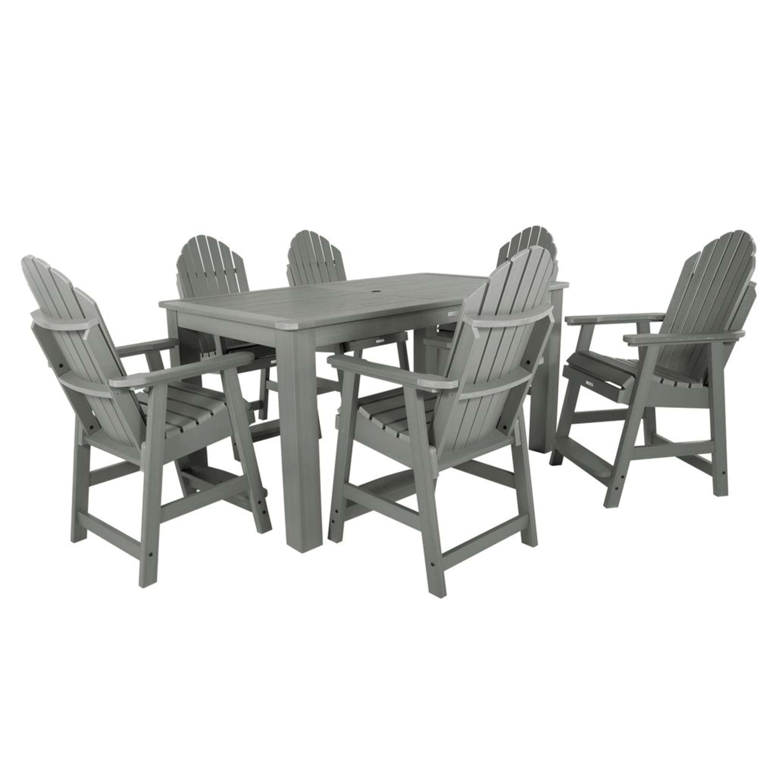 highwood AD-ST7HM2CO4BA-CGE The Adirondack 7-Piece Gray Bar Height Patio Set