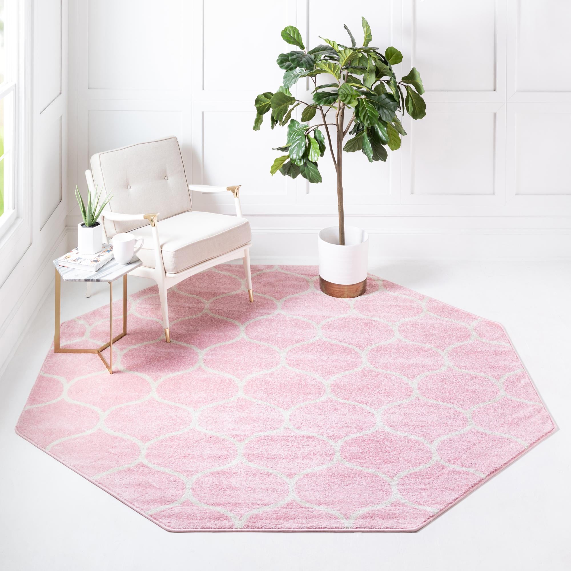 Unique Loom 3151541 Trellis Frieze 8 x 8 (ft) Loomed Polypropylene Light Pink Octagonal Indoor Trellis Area rug