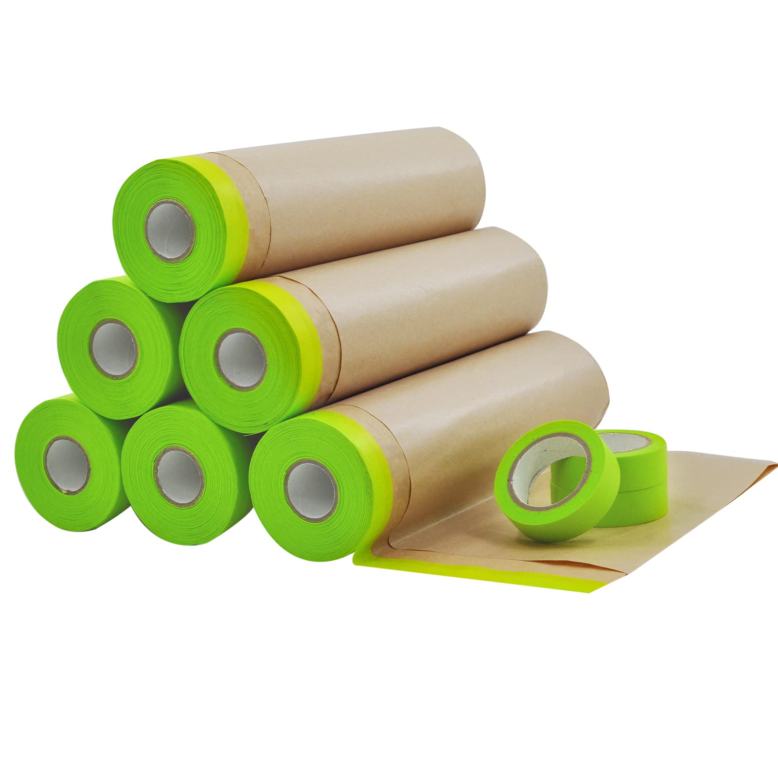 Oyezvary  6 Rolls Pre Taped Masking Paper and 3 Rolls Masking Tape Set 18 inch by 50 feet for Painting Floor Protection and Wall Covering