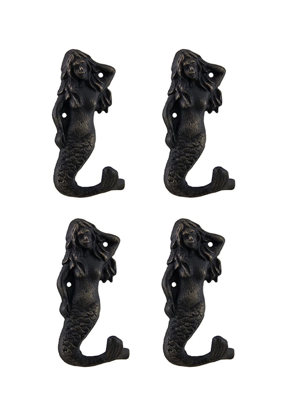 Things2Die4 Set of 4 Blackened Bronze Finish Cast Iron Mermaid Wall Hooks #PRV-30082-SET