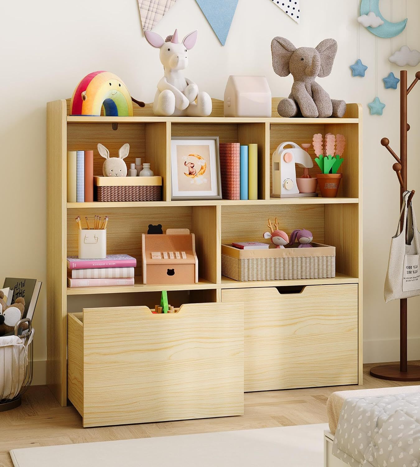Garvee Toy Storage Organizer with Movable Drawers Kids Bookshelf