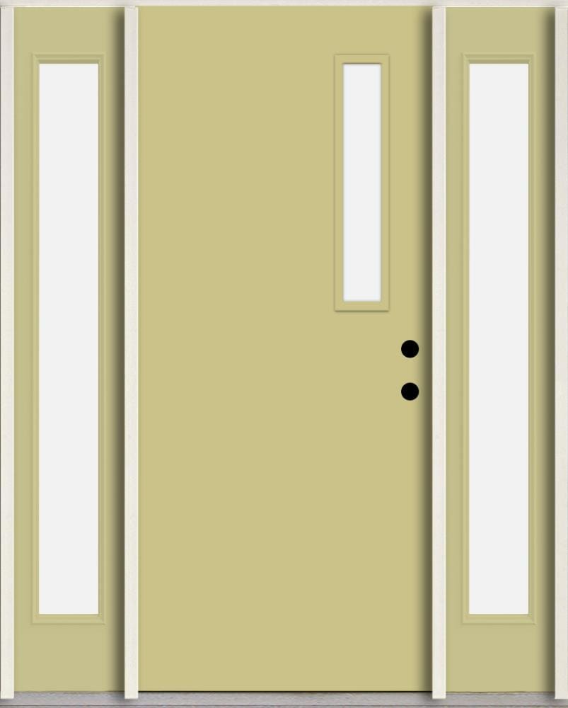 RELIABILT LO1063292 Spotlights 56-in x 80-in x 4-5/8-in Fiberglass 1/4 lite Left-hand inswing Universal Khaki Paint Painted Prehung Front Door with Sidelights Insulating core
