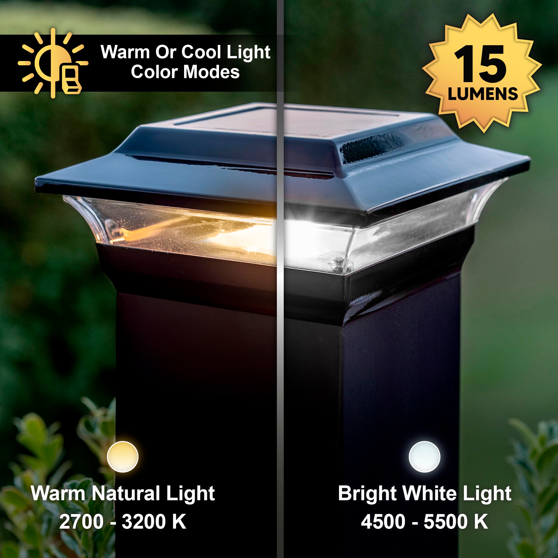 Black Aluminum LED Solar Post Cap Light for 5" x 5" Posts