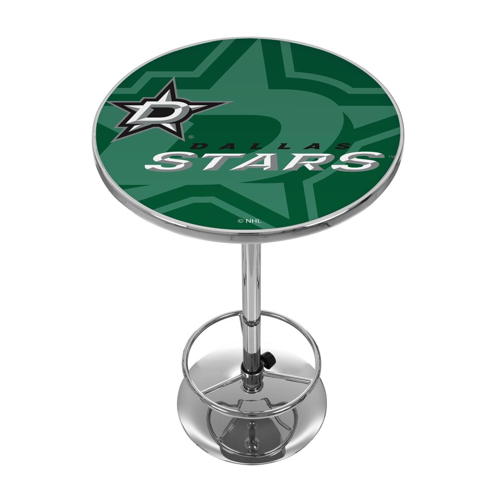 Trademark Gameroom NHL2000-DS-WM Dallas Stars Pub Tables Chrome Round Traditional Bar Table, Composite with Metal Pedestal Base 27.375-in L x 42-in H