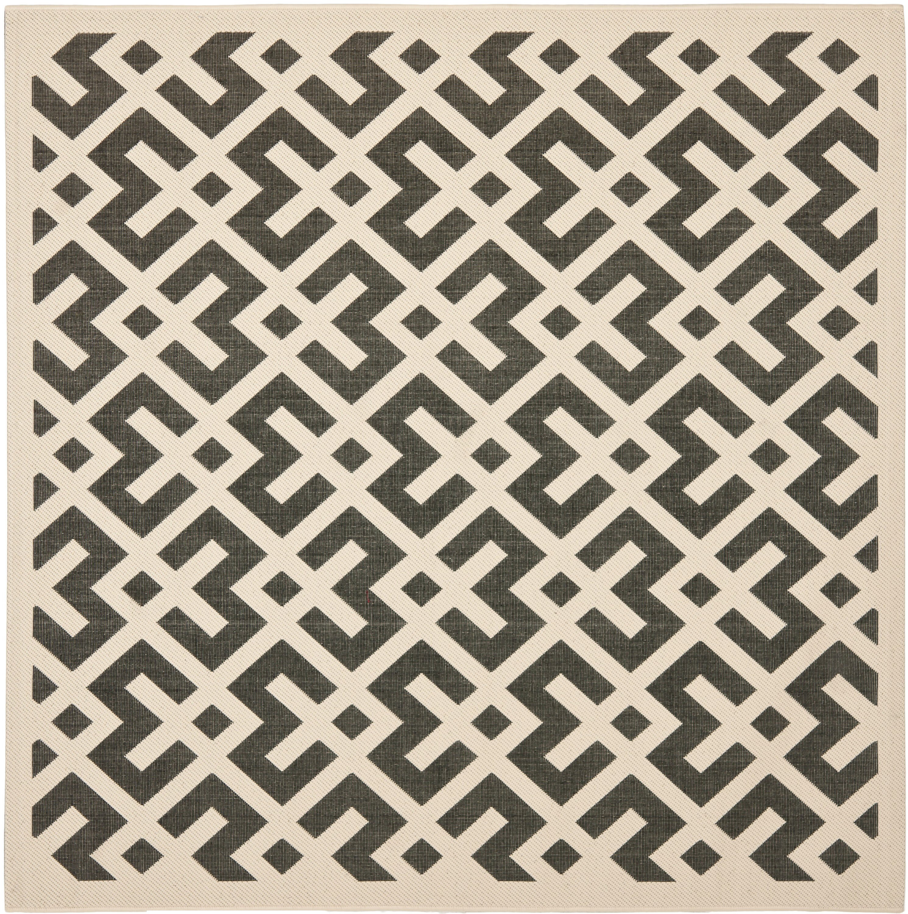 Courtyard Black and Beige 4' Square Geometric Indoor/Outdoor Rug