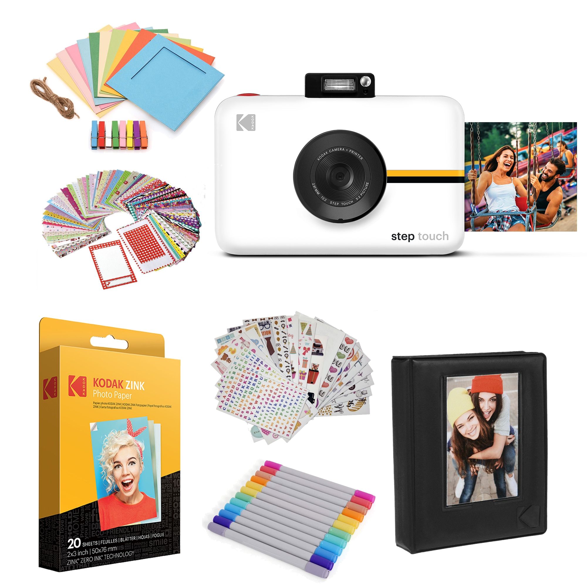Kodak AMZRODITC20K1W Step Touch 13MP Instant Camera Starter Bundle with Photo Paper - Photo Album and More - White