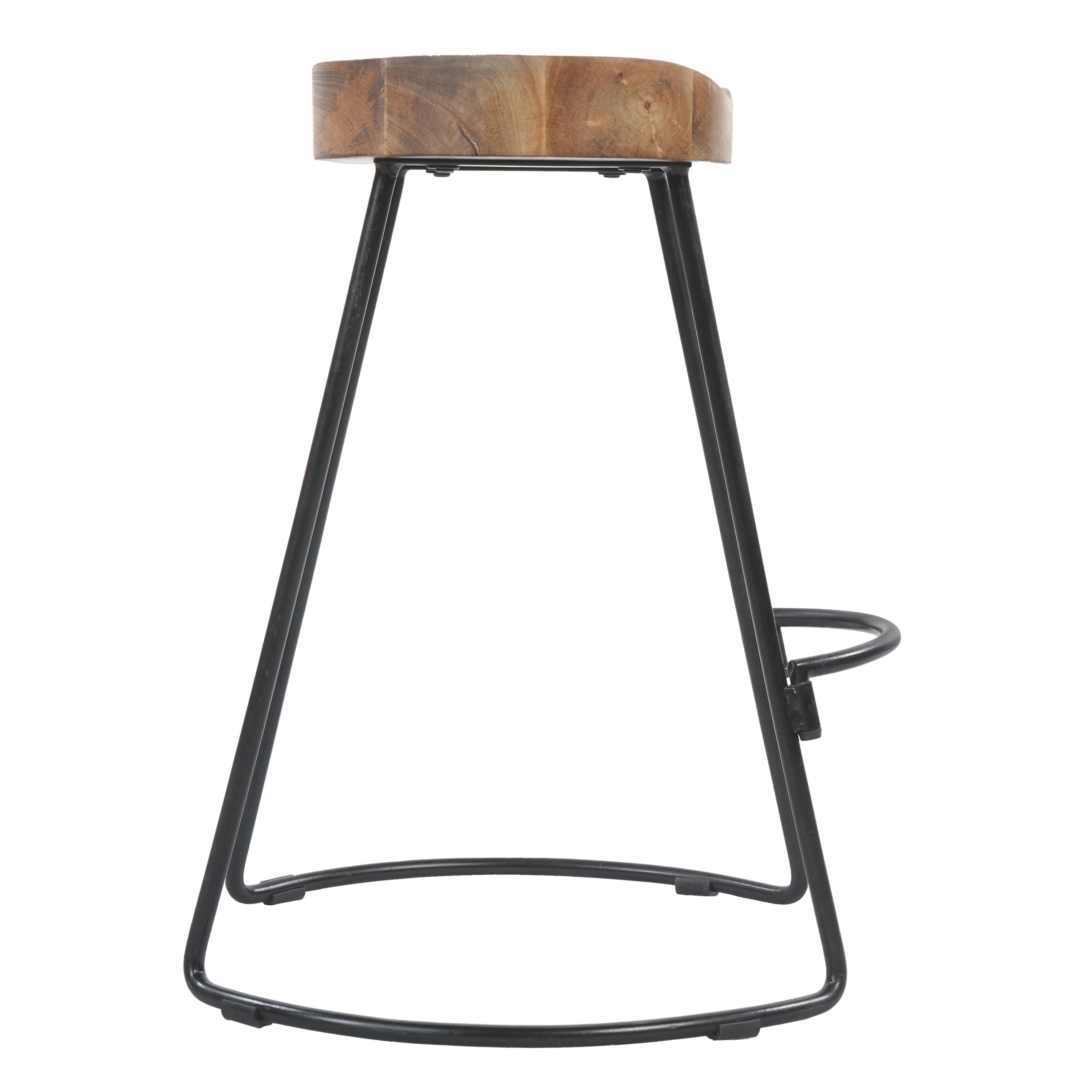 24" Brown and Black Wood Saddle Bar Stool with Metal Legs