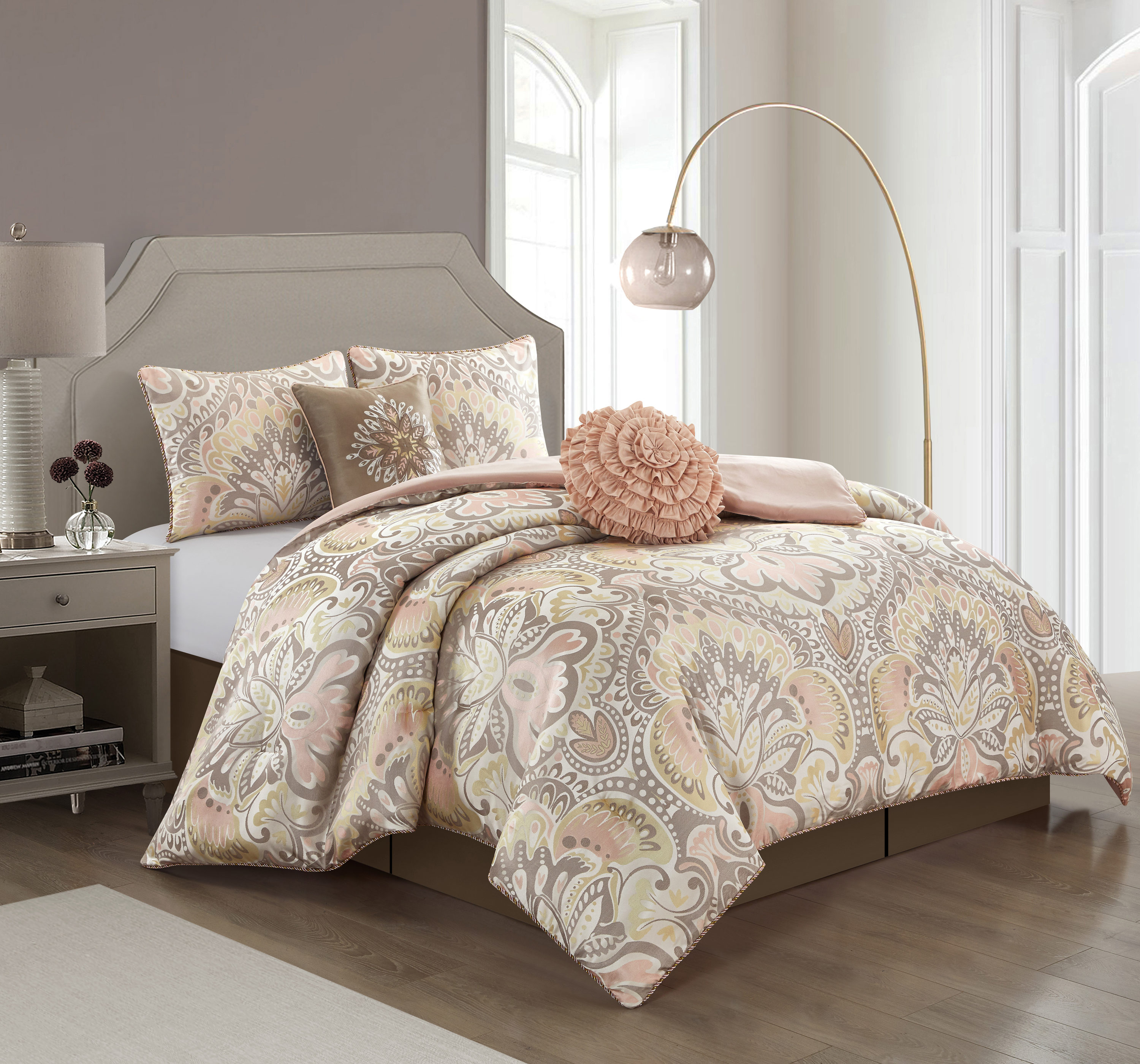 Nanshing AMELIA6-Q-BLSH 6 -Piece Blush Queen Comforter Set