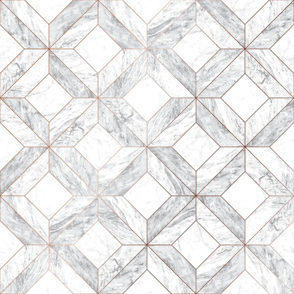 Graham & Brown 103856 Strata 56.0-Sq. Feet White/Gray/Rose Gold Vinyl Textured Tile Unpasted Wallpaper