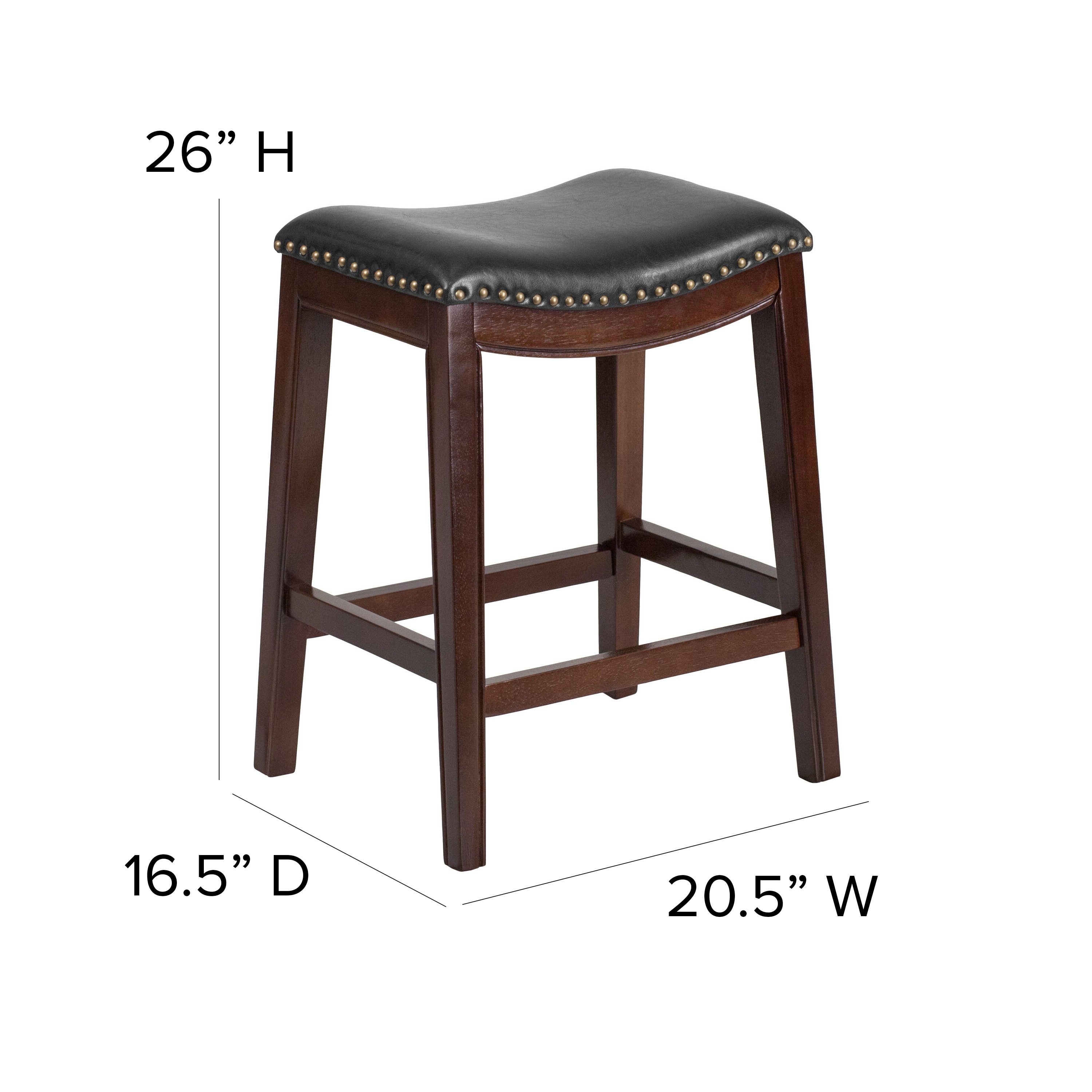 Elegant Backless Black Leather and Cappuccino Wood Counter Stool