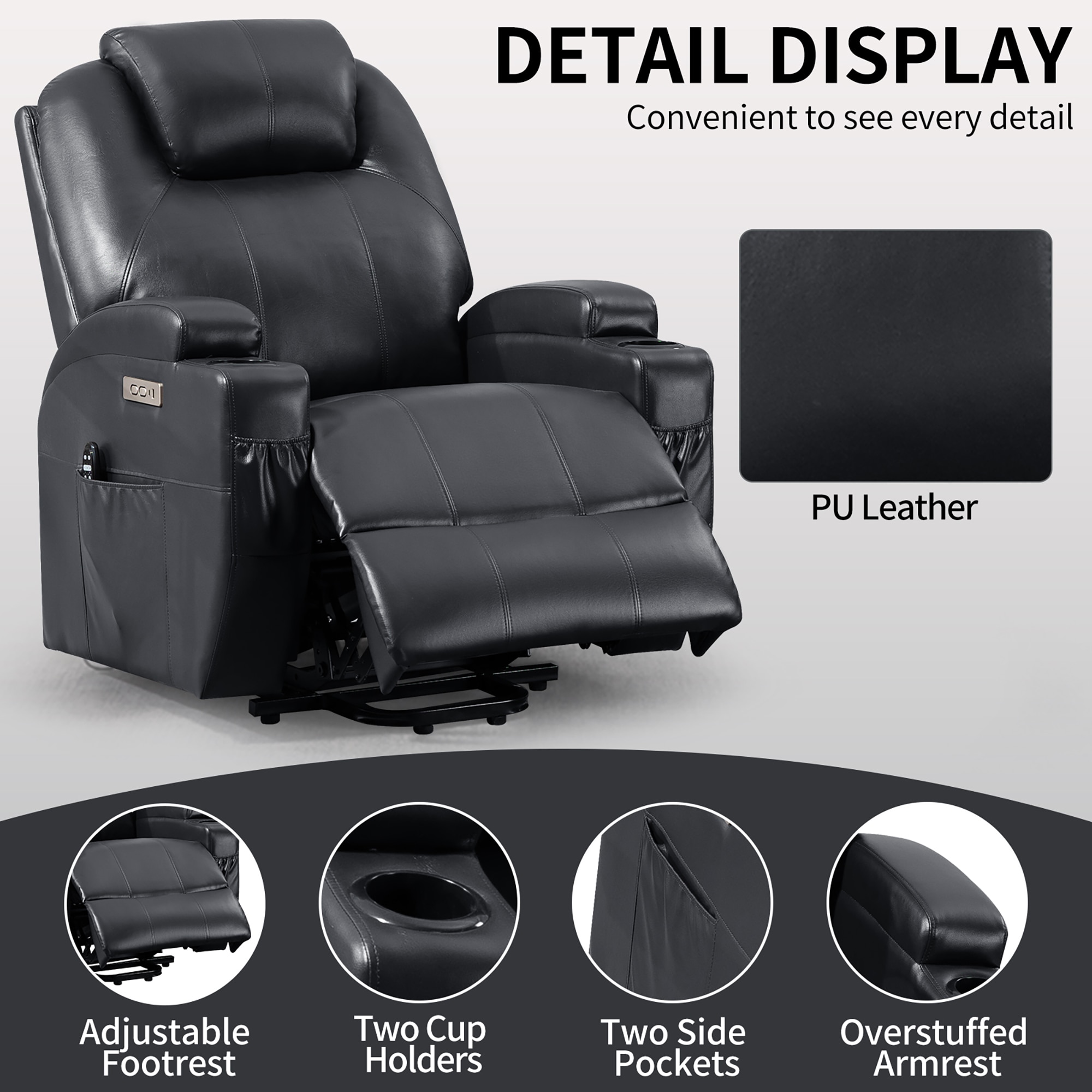 Sumyeg Up to 350lbs Power Lift Recliner Chair Black Polyester ...