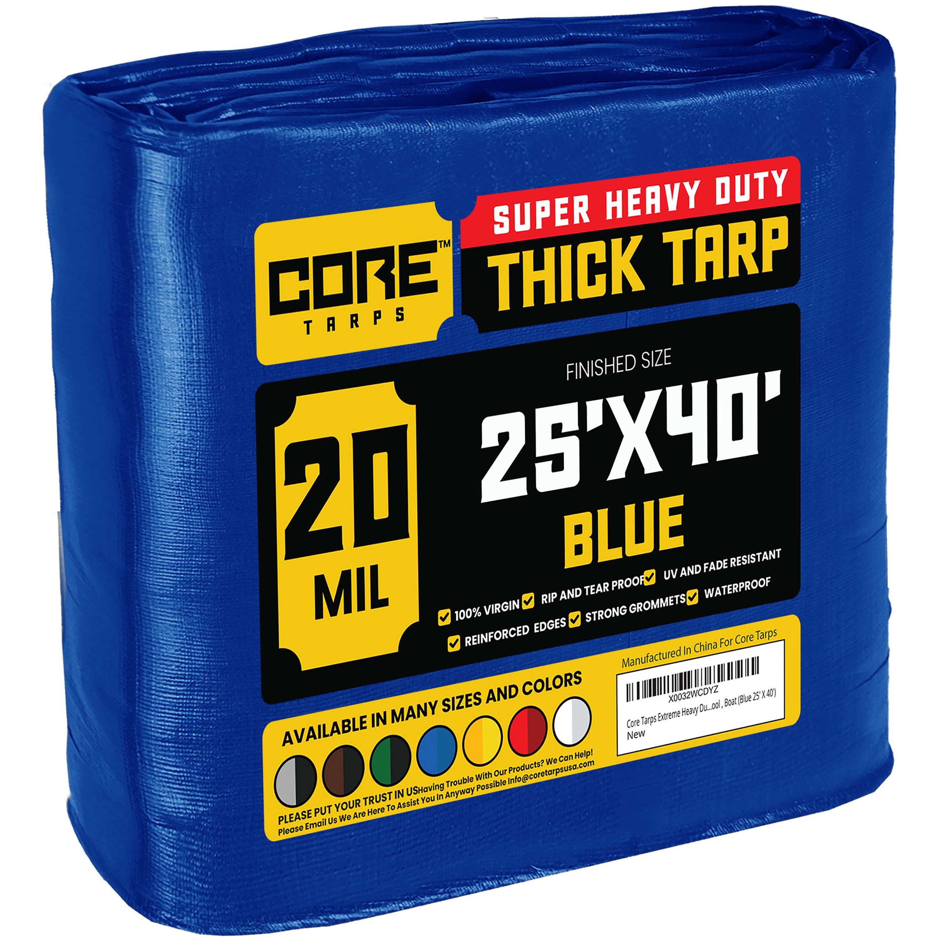 Core Tarps CT-705-25X40 25-ft x 40-ft Blue Waterproof Commercial Polyethylene 20-Mils Tarp
