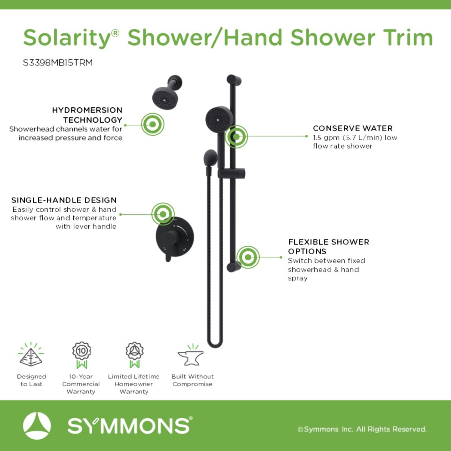 Symmons S3398MB15TRM Showerhead-Bar-Panels - View #3