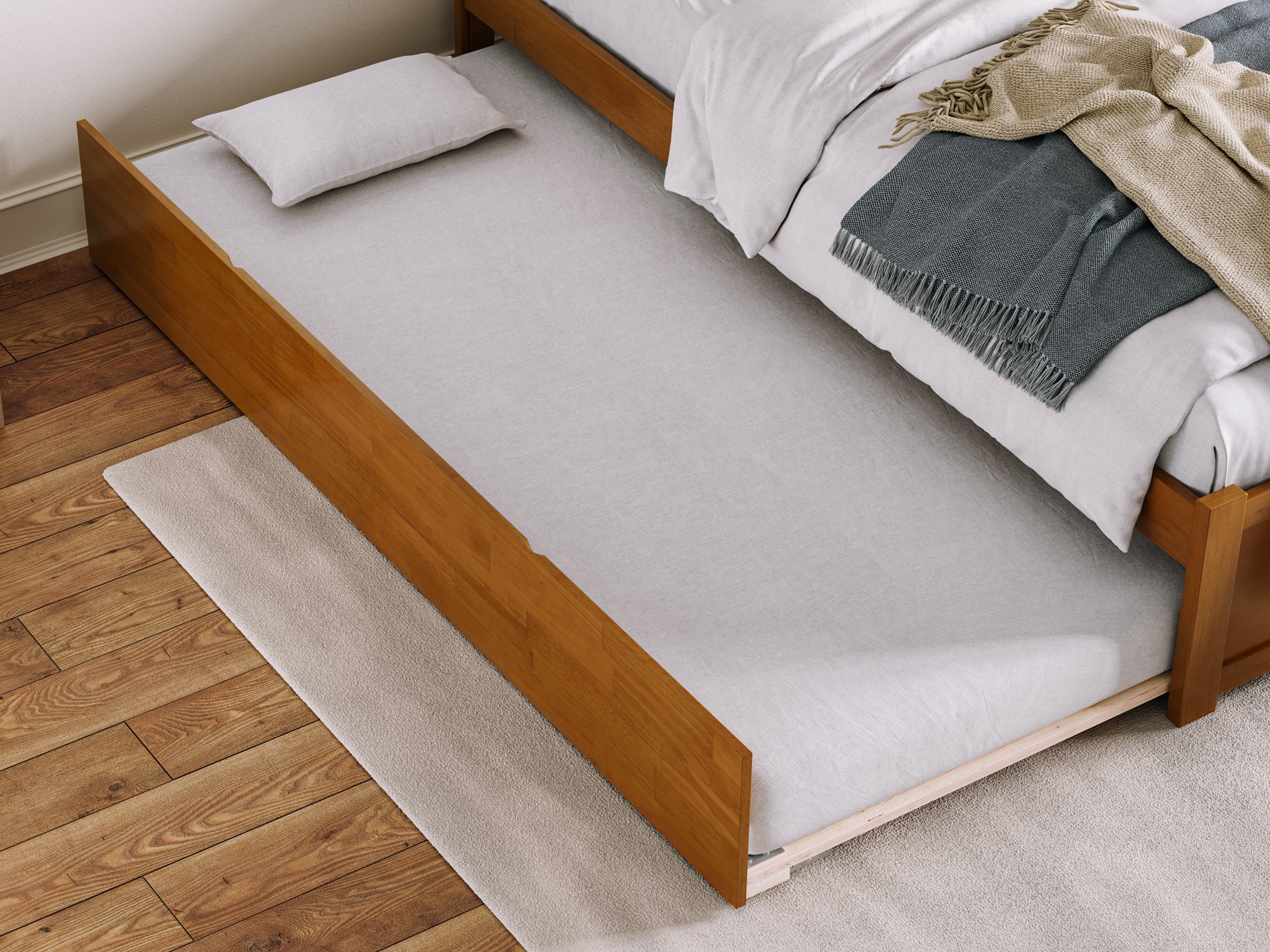 Light Brown Queen Wood Platform Bed with Storage Drawer