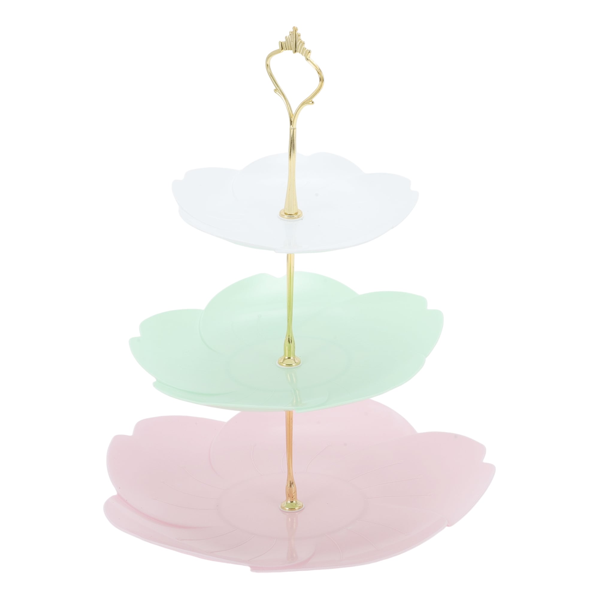 Unique Bargains 3 Tier Dessert Cupcake Stand Cupcake Stand Holder Flower Shape Cup Cake Holder Tower with Tiered Serving Tray for Donuts Fruits White Pink Green #S26011400UX5913