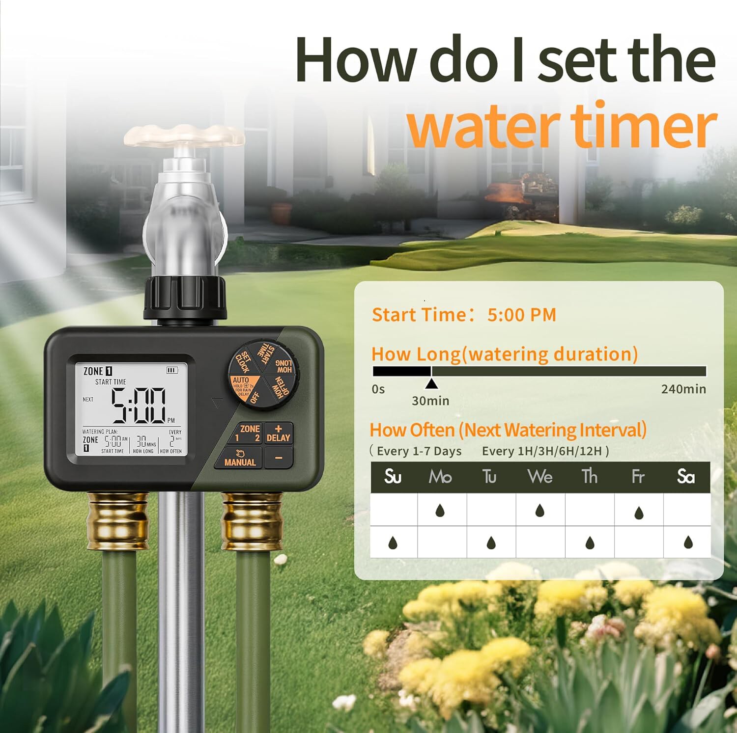 MaseiKar Sprinkler Timer 2 Zone - Programmable Water Hose Timer 2 ...