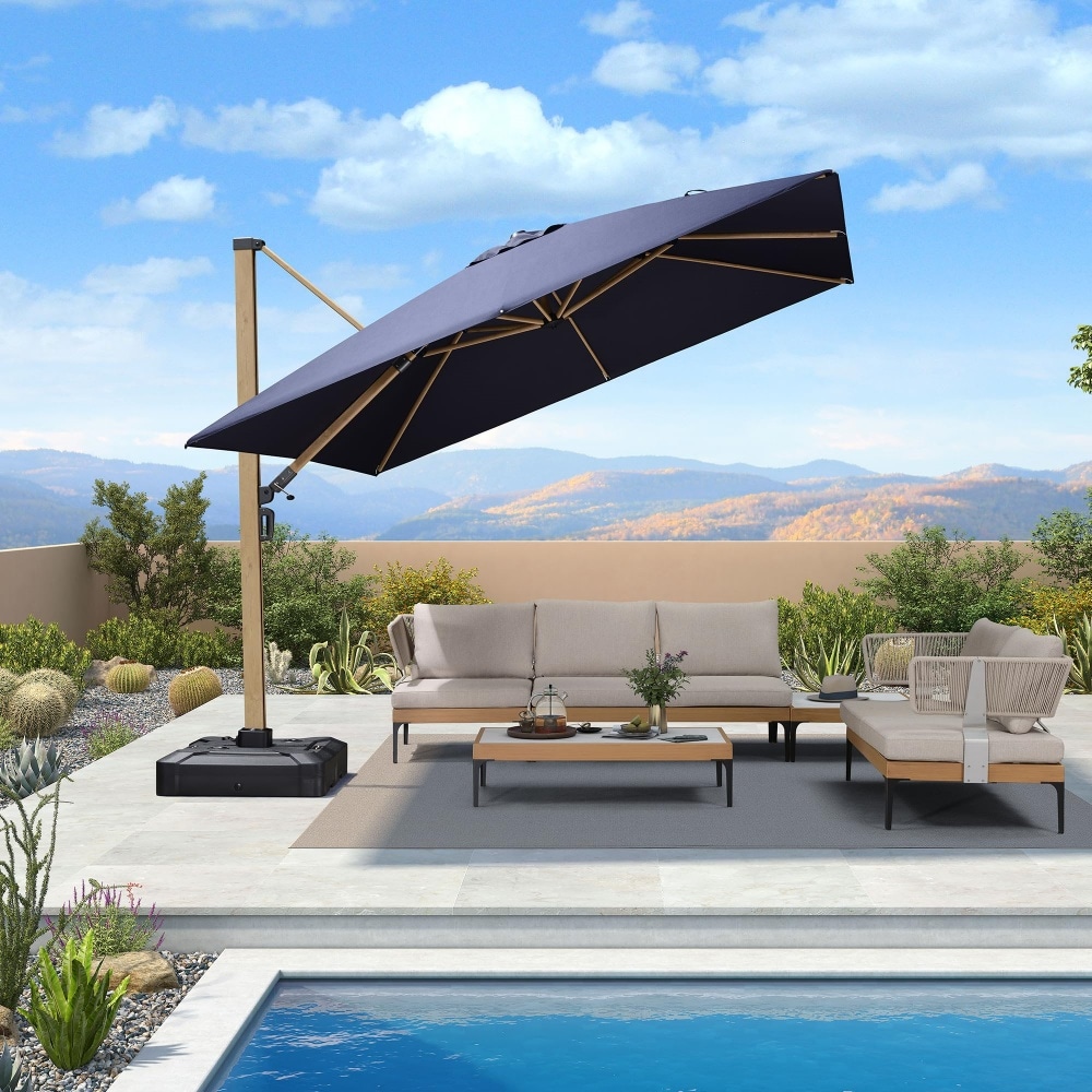 PURPLE LEAF LS06MEB10-NB 10-ft Aluminum Navy No-tilt Cantilever Patio Umbrella
